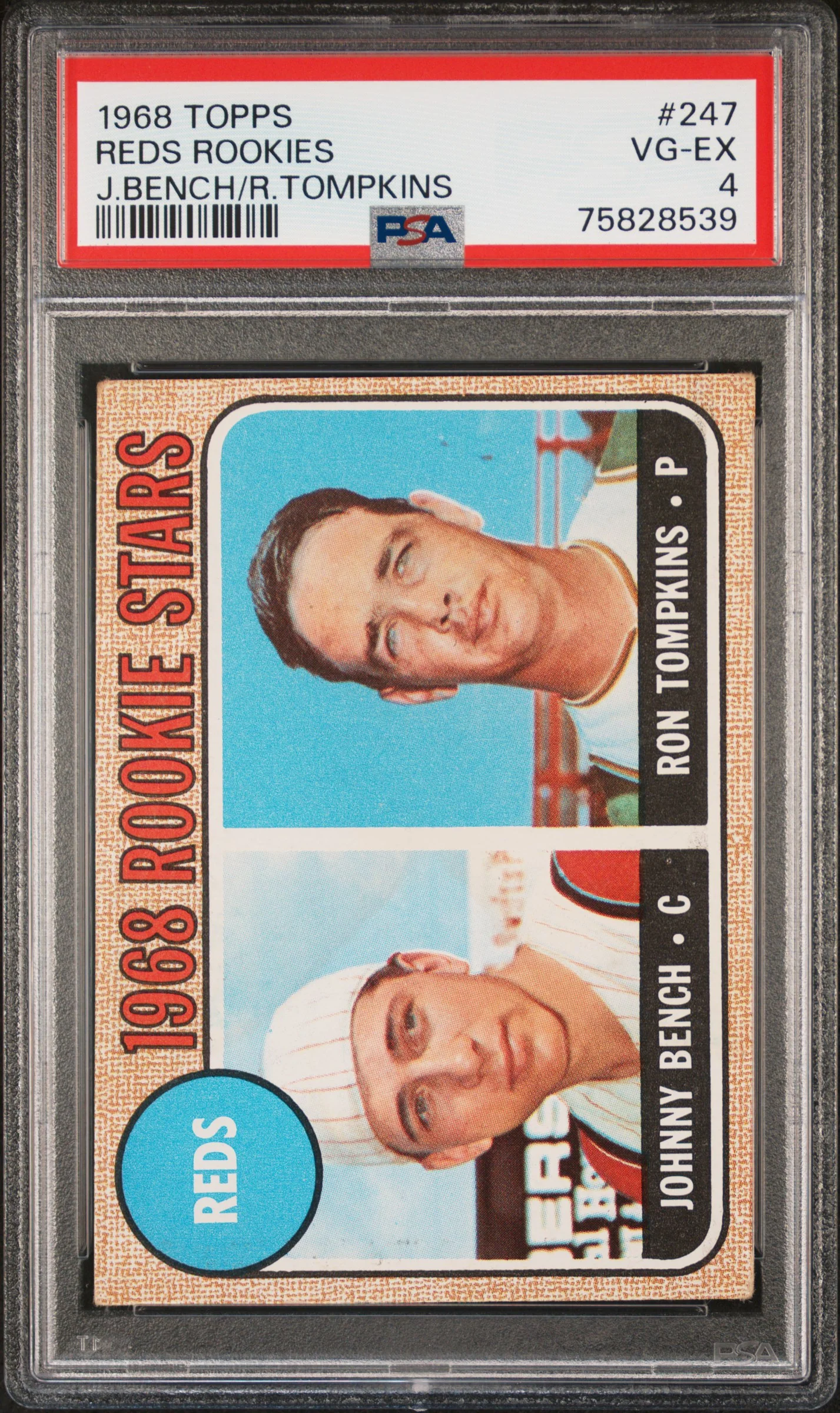 REDS ROOKIES | 1968 TOPPS 247 | J.BENCH/R.TOMPKINS | PSA VG-EX 4
