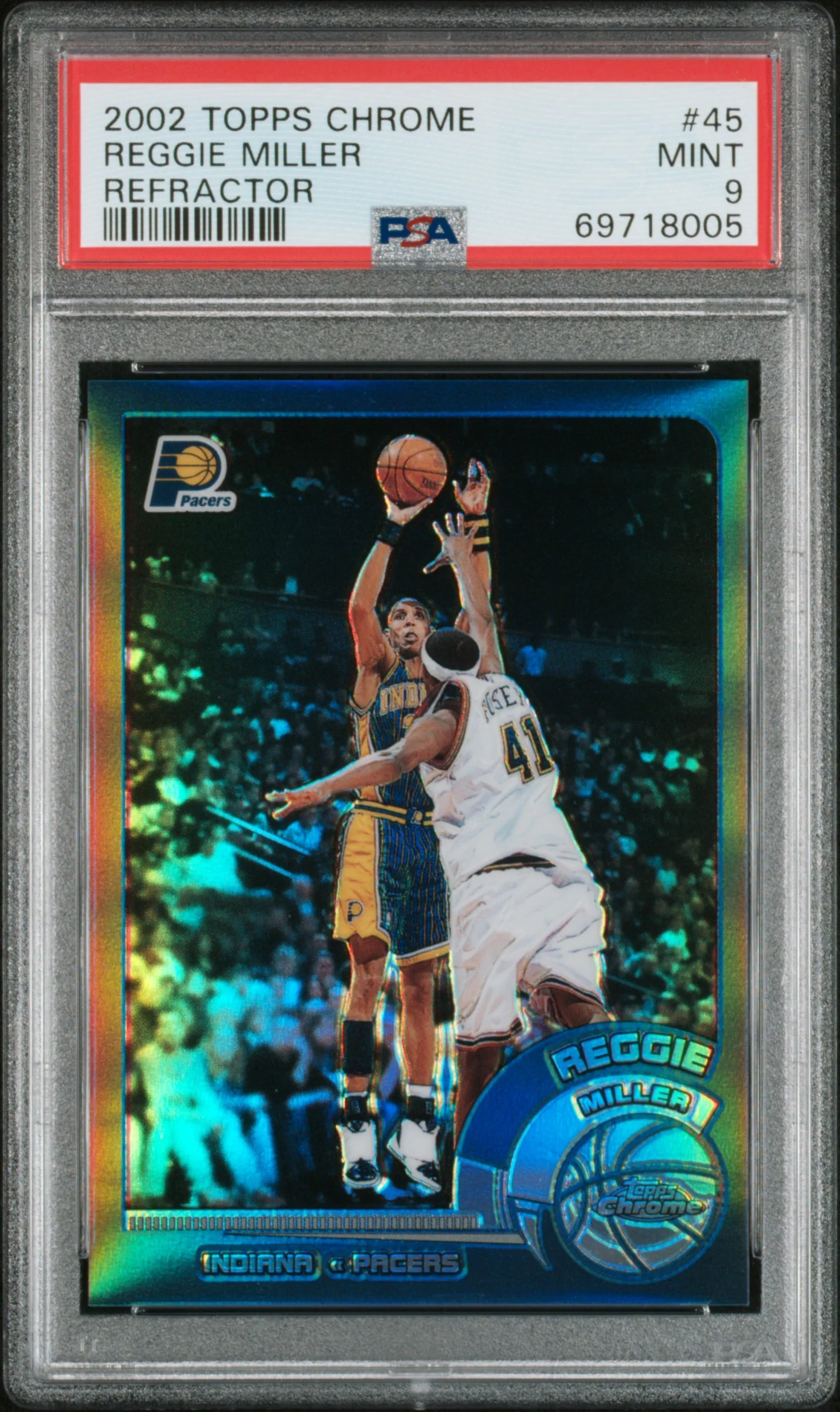 REGGIE MILLER | 2002 TOPPS CHROME 45 | REFRACTOR | PSA MINT 9