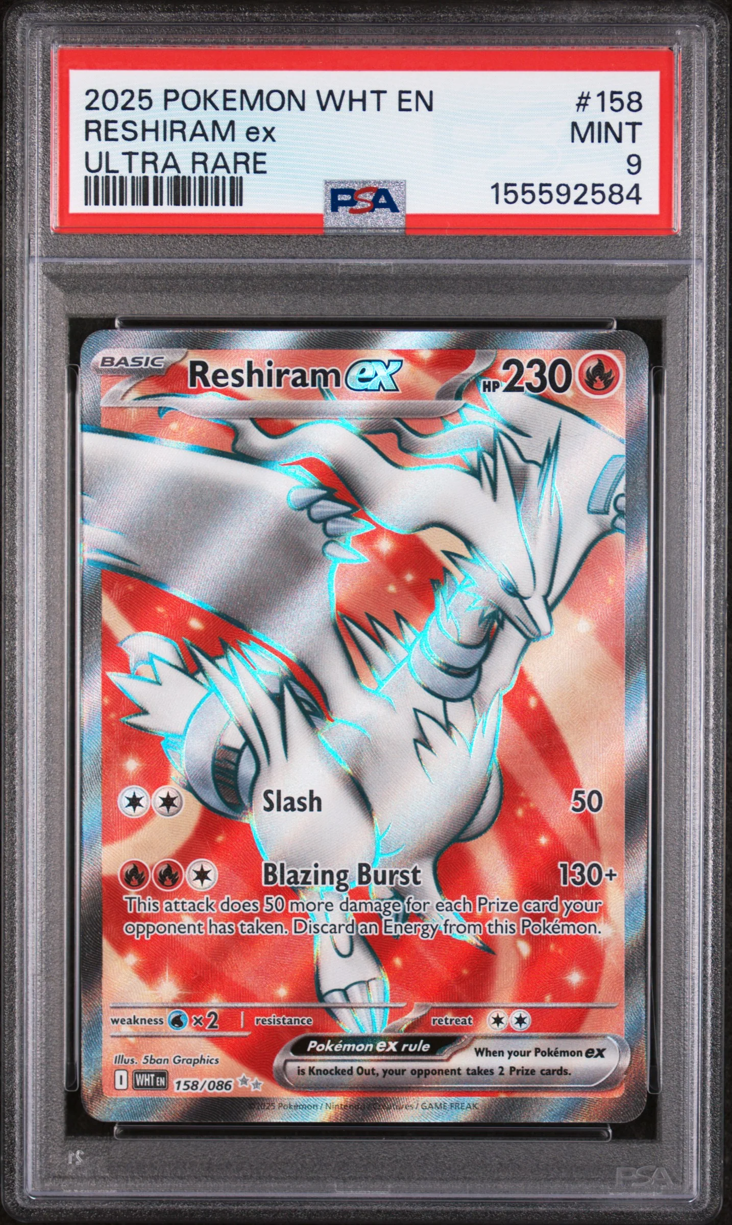 RESHIRAM ex | 2025 POKEMON WHT EN-WHITE FLARE 158 | ULTRA RARE | PSA MINT 9