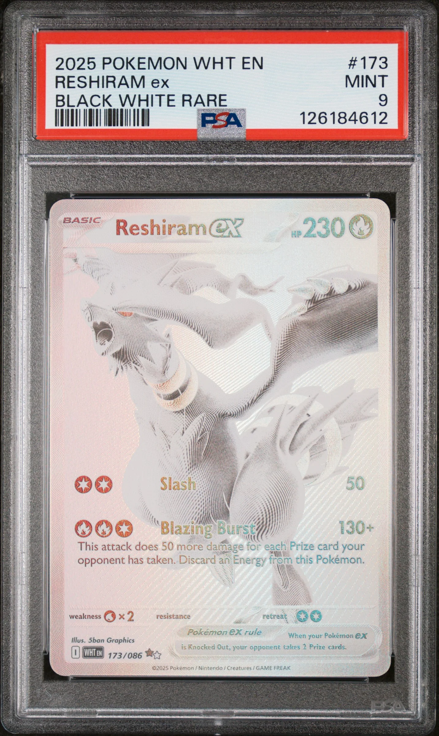 RESHIRAM ex | 2025 POKEMON WHT EN-WHITE FLARE 173 | BLACK WHITE RARE | PSA MINT 9