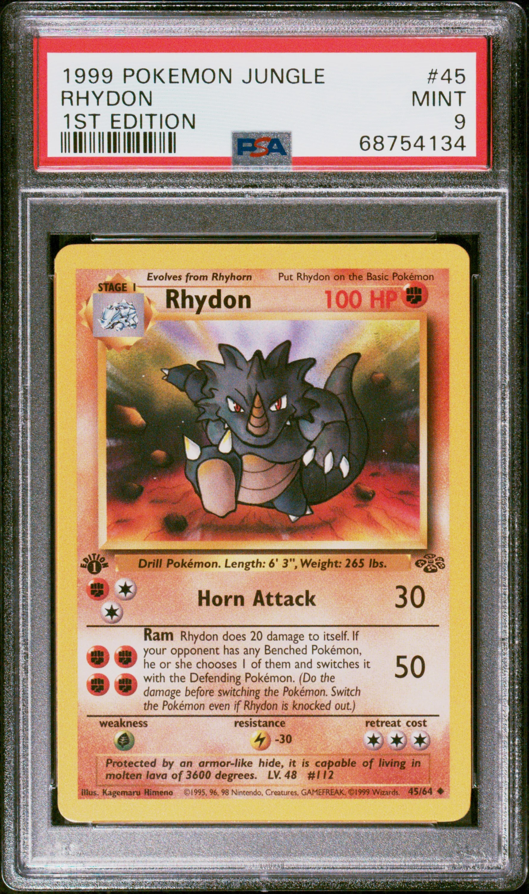 RHYDON | 1999 POKEMON JUNGLE 45 | 1ST EDITION | PSA MINT 9
