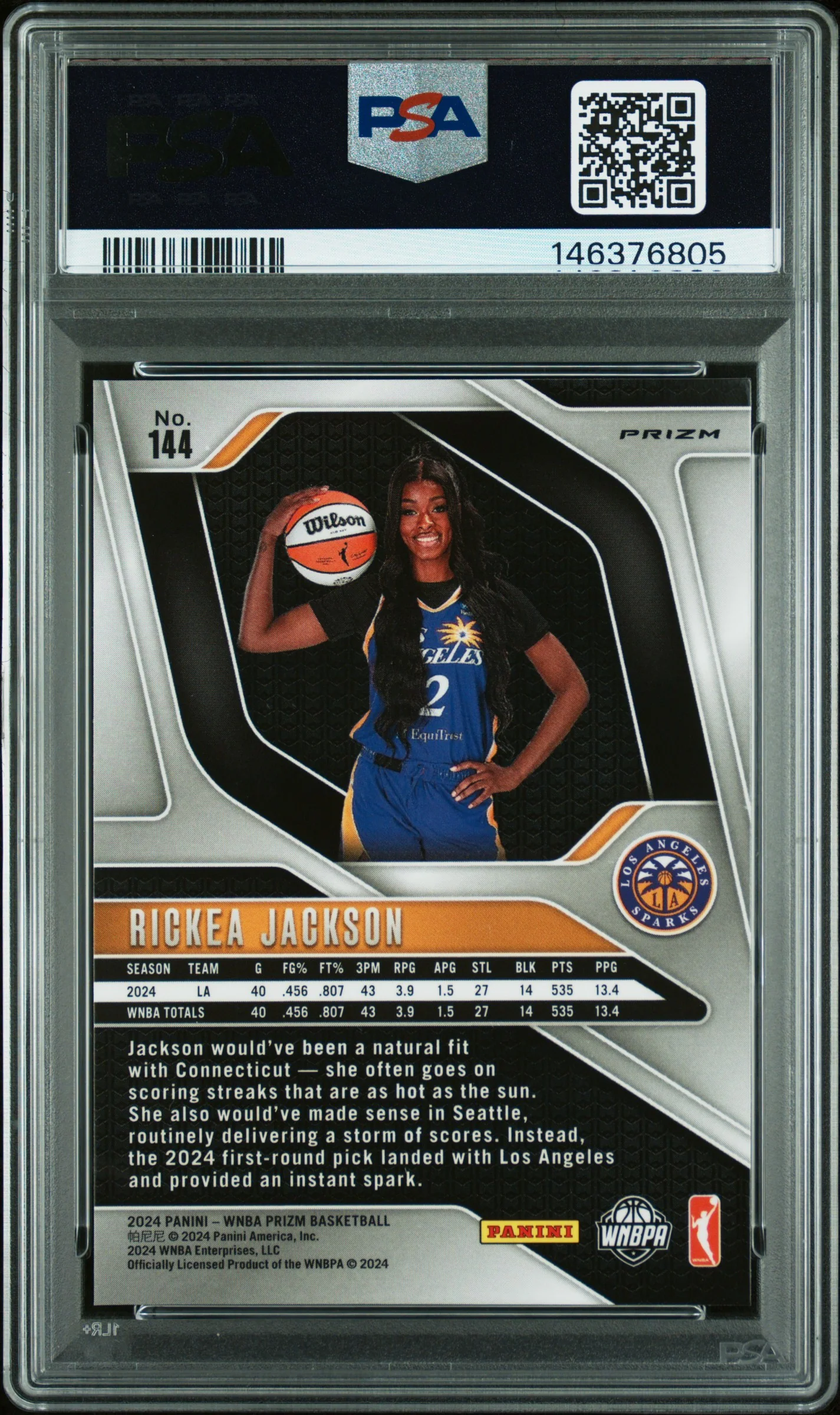 RICKEA JACKSON | 2024 PANINI PRIZM WNBA 144 | ORANGE ICE | PSA MINT 9 - Image 2