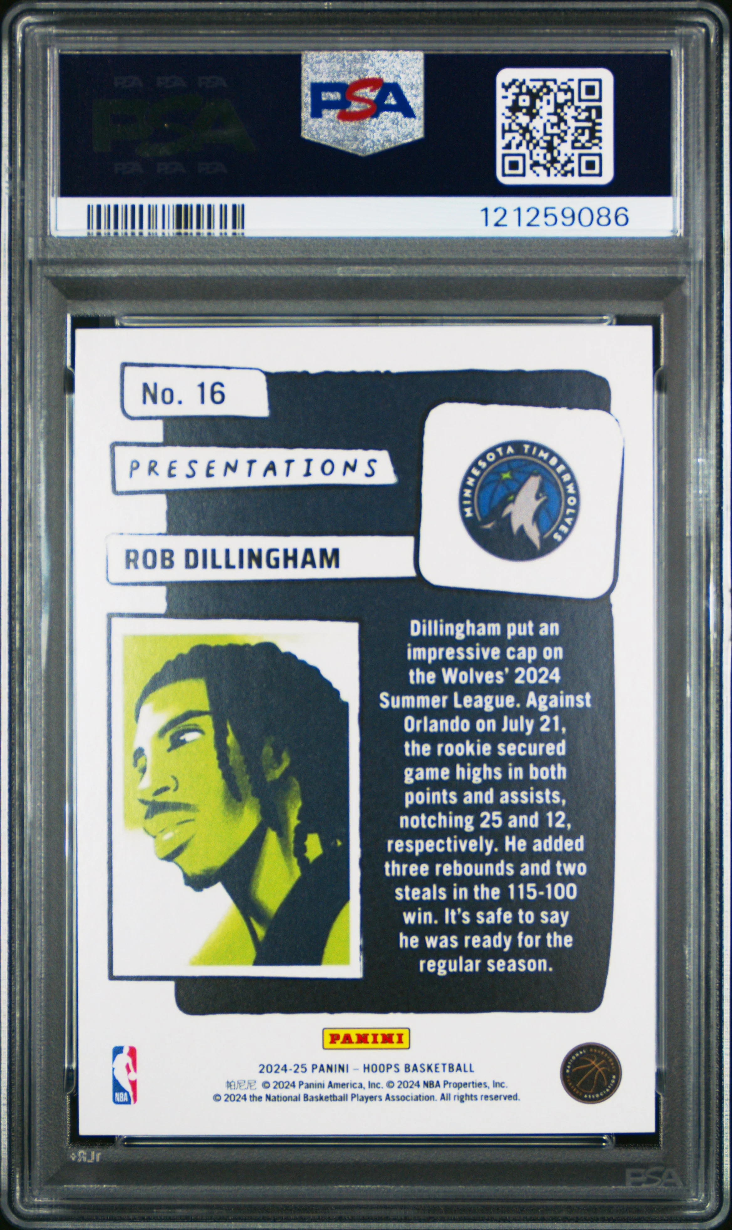 ROB DILLINGHAM | 2024 PANINI NBA HOOPS PRESENTATIONS 16 | PSA GEM MT 10 - Image 2