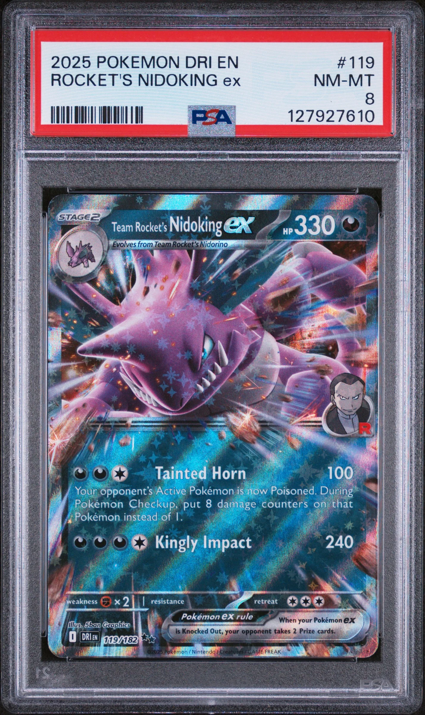ROCKET'S NIDOKING ex | 2025 POKEMON DRI EN-DESTINED RIVALS 119 | PSA NM-MT 8