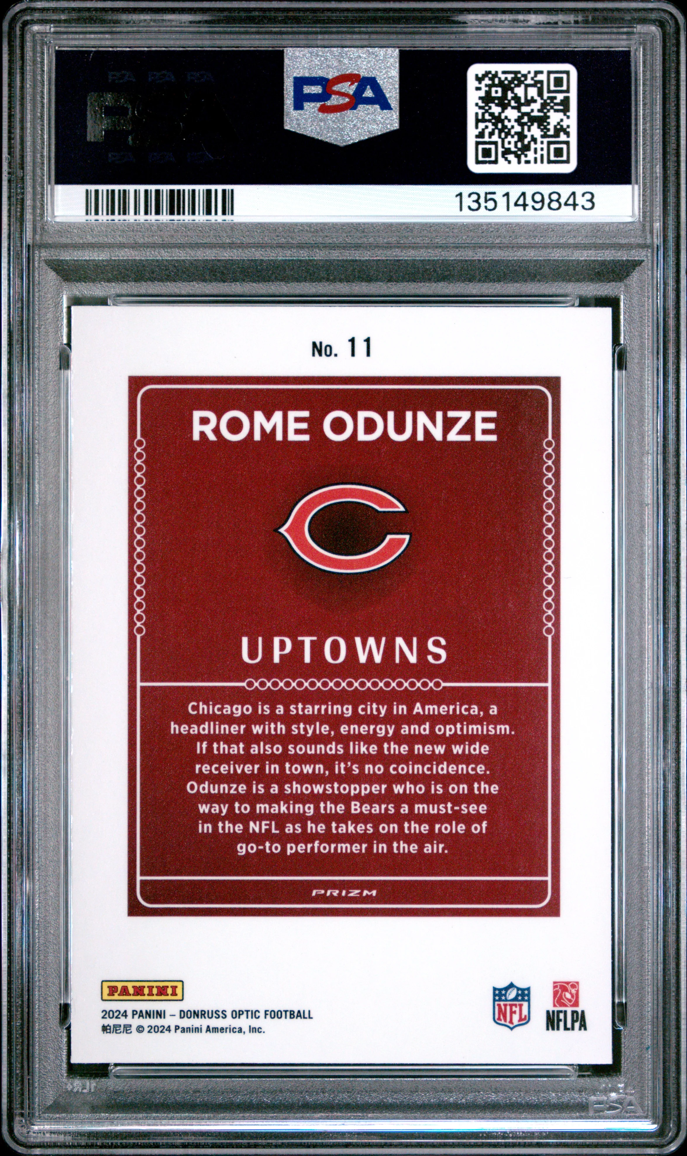 ROME ODUNZE | 2024 PANINI DONRUSS OPTIC UPTOWNS 11 | PSA MINT 9 - Image 2