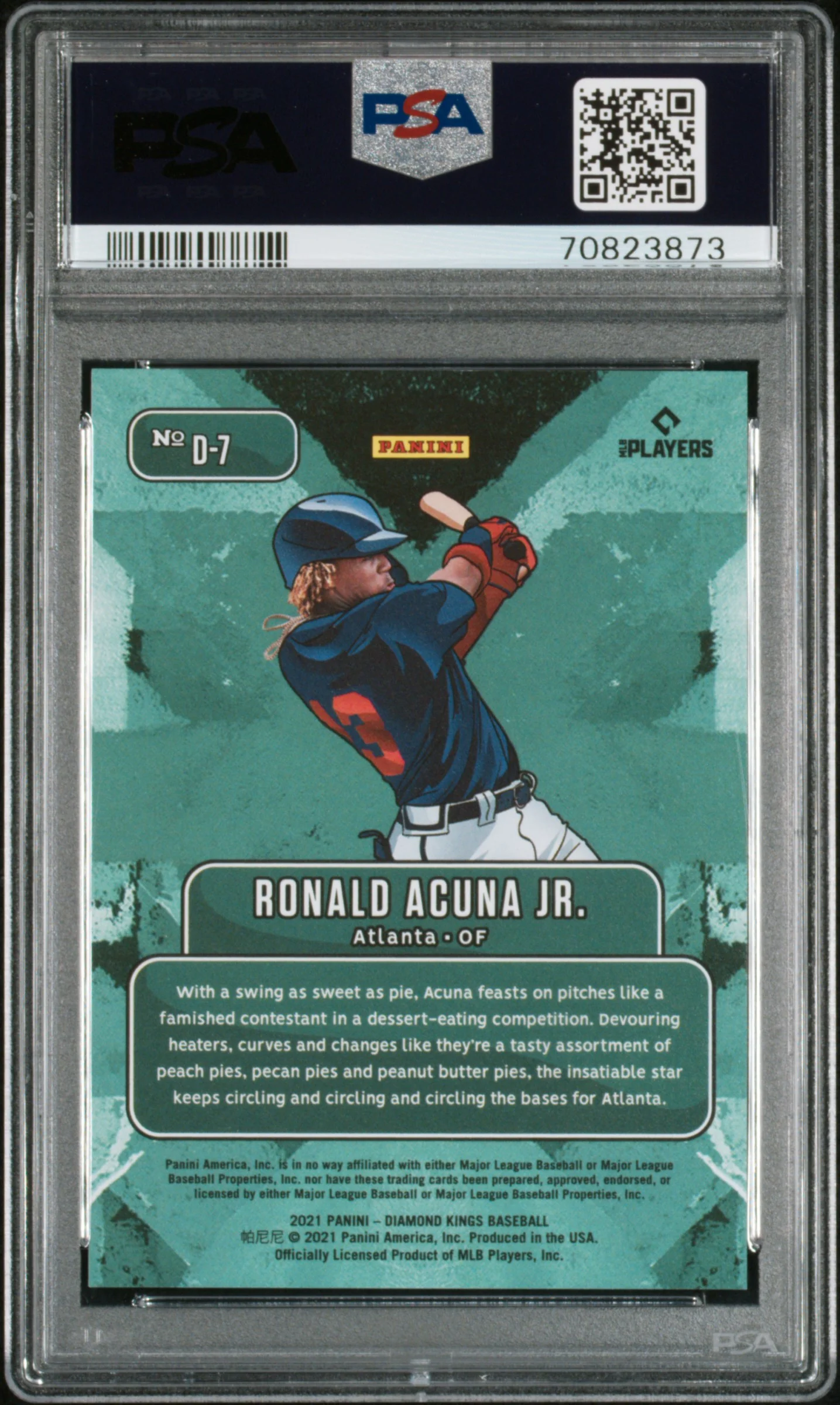 RONALD ACUNA JR. | 2021 PANINI DIAMOND KINGS DOWNTOWN D7 | DOWNTOWN | PSA MINT 9 - Image 2