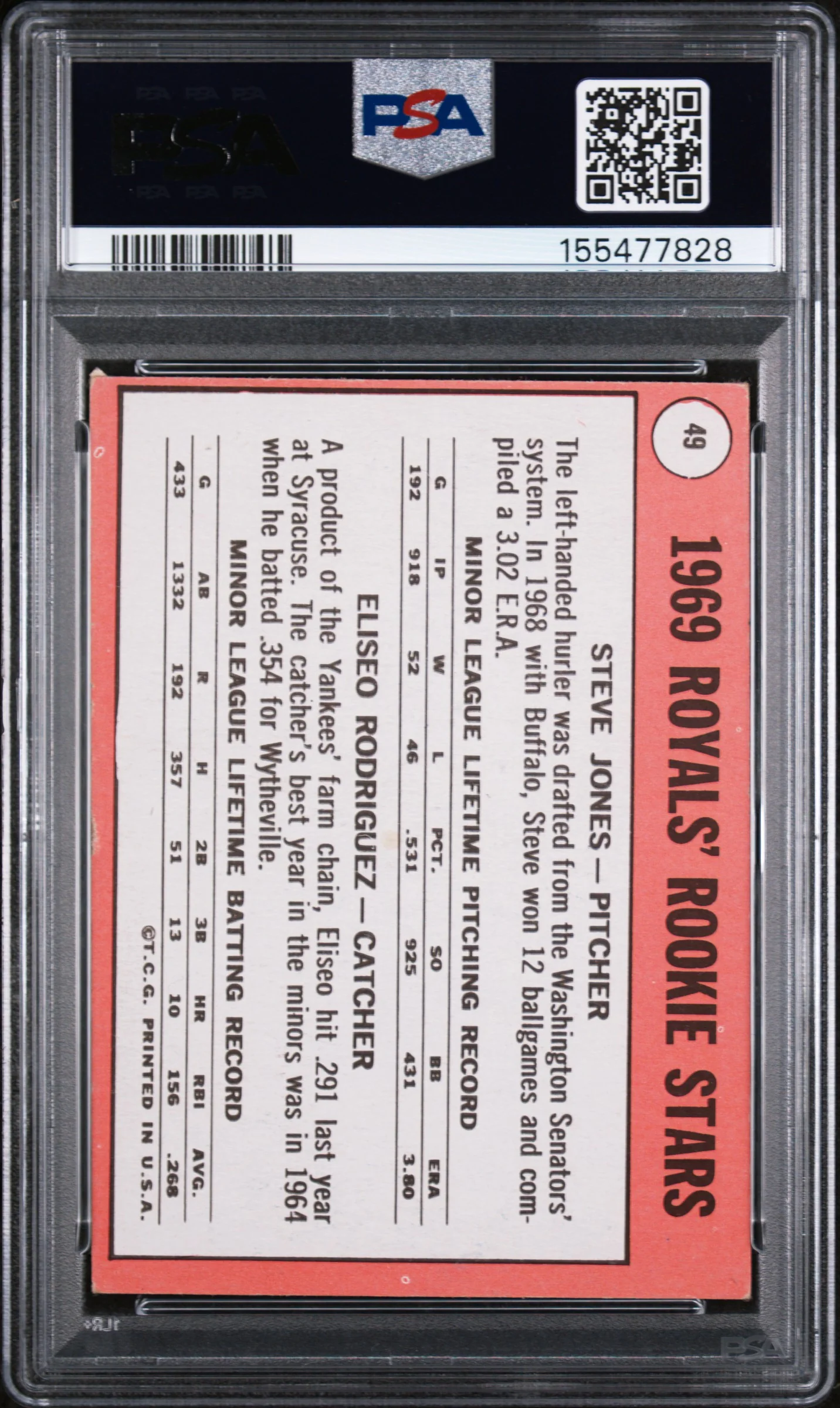 ROYALS ROOKIES | 1969 TOPPS 49 | RODRIQUEZ ON FRONT | PSA EX 5 - Image 2
