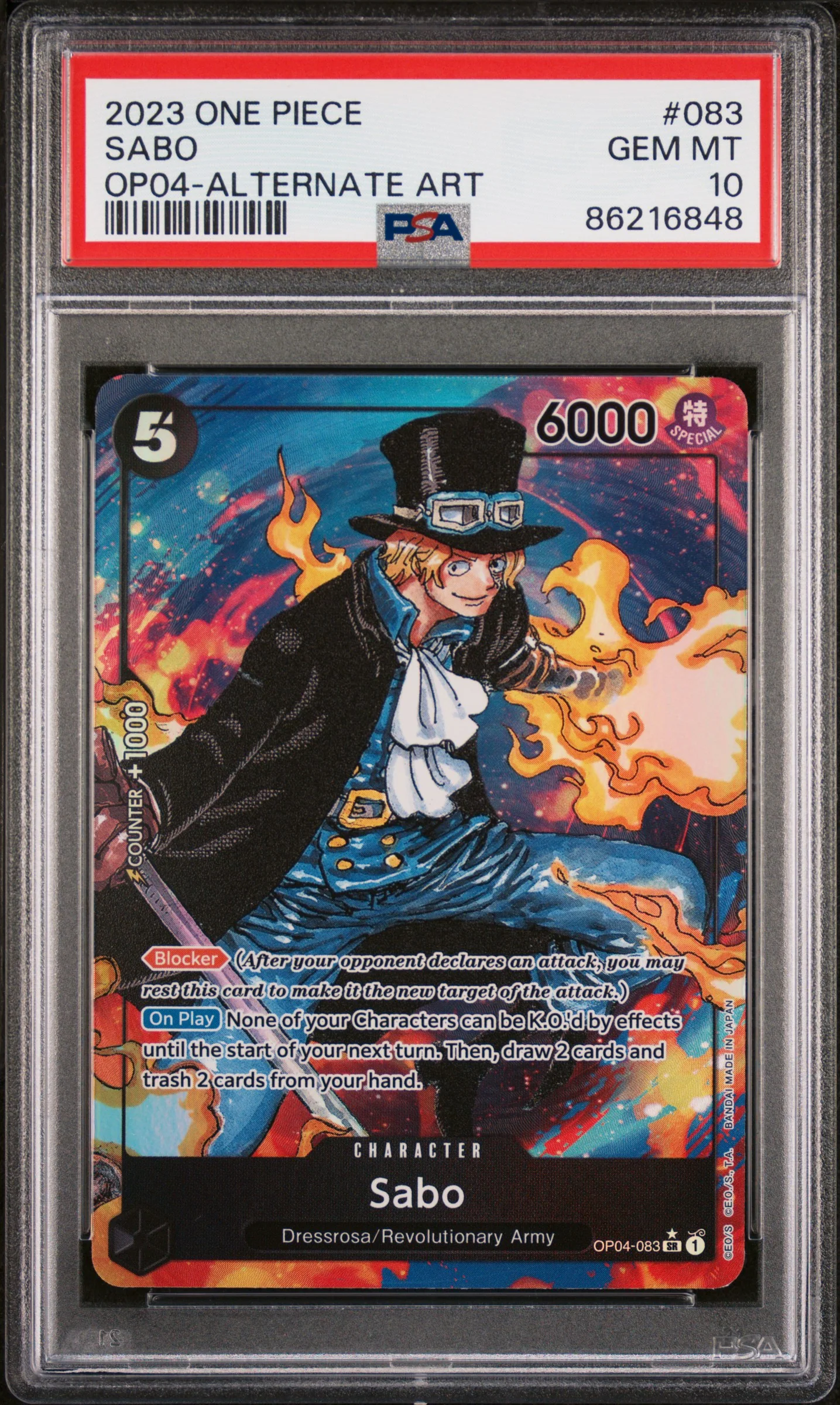 SABO | 2023 ONE PIECE OP04-KINGDOMS OF INTRIGUE 083 | ALTERNATE ART | PSA GEM MT 10
