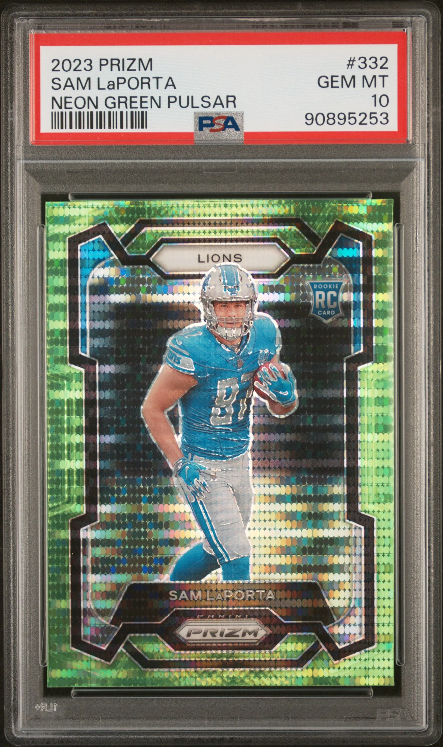 SAM LaPORTA | 2023 PANINI PRIZM 332 | NEON GREEN PULSAR | PSA GEM MT 10
