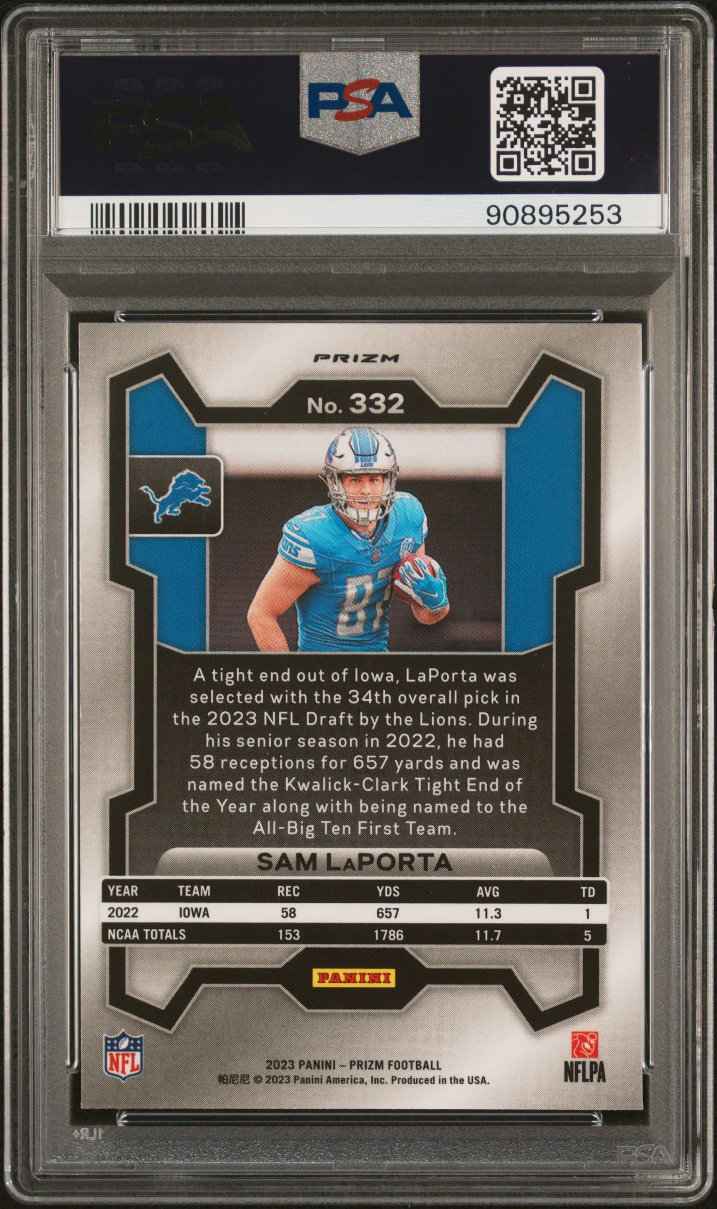 SAM LaPORTA | 2023 PANINI PRIZM 332 | NEON GREEN PULSAR | PSA GEM MT 10 - Image 2