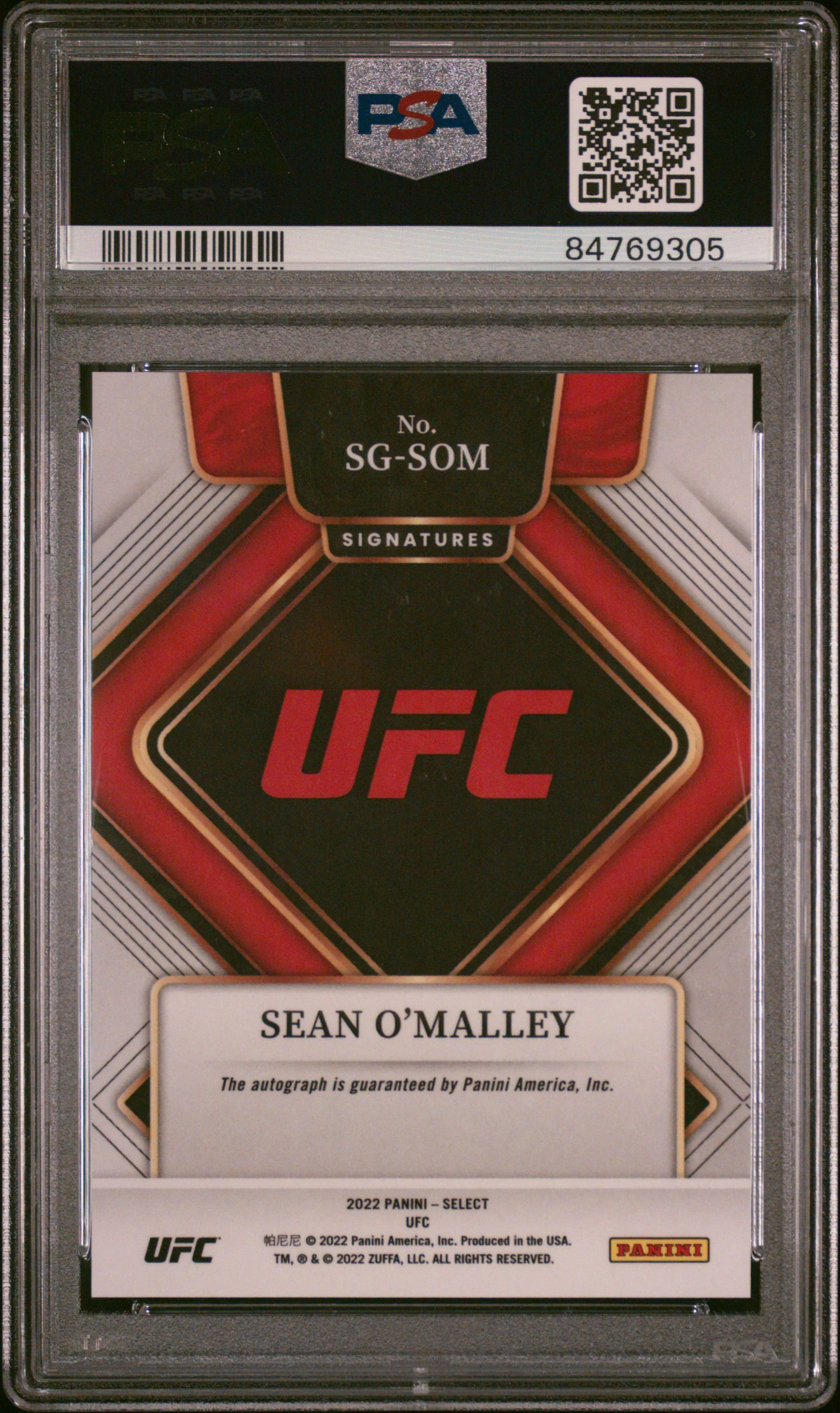 SEAN O’MALLEY | 2022 PANINI SELECT UFC SIGNATURES SG-SOM | SIGNATURES | PSA GEM MT 10 - Image 2