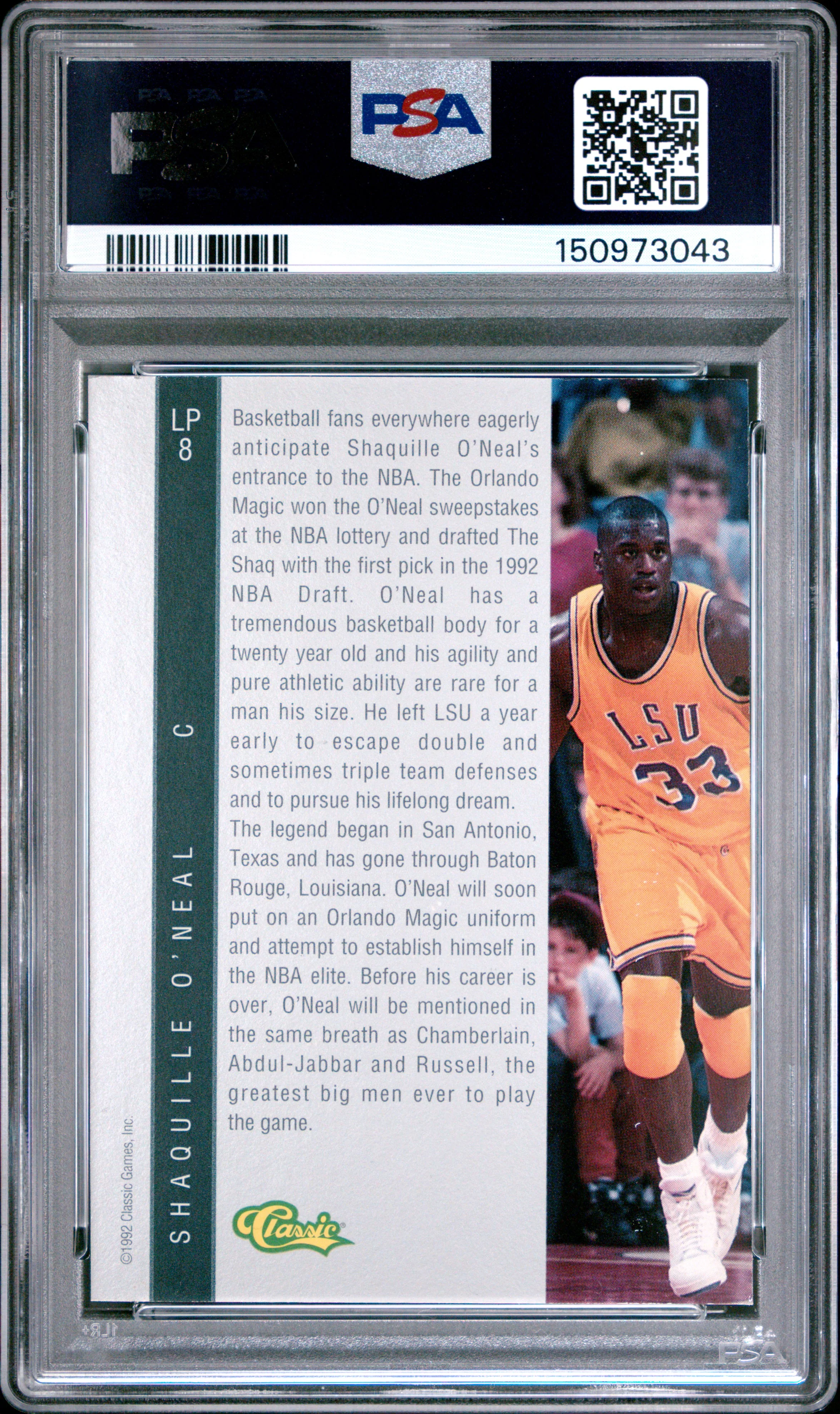 SHAQUILLE O'NEAL | 1992 CLASSIC 4 SPORT LIMITED PRINT LP8 | LIMITED PRINT | PSA NM 7 - Image 2