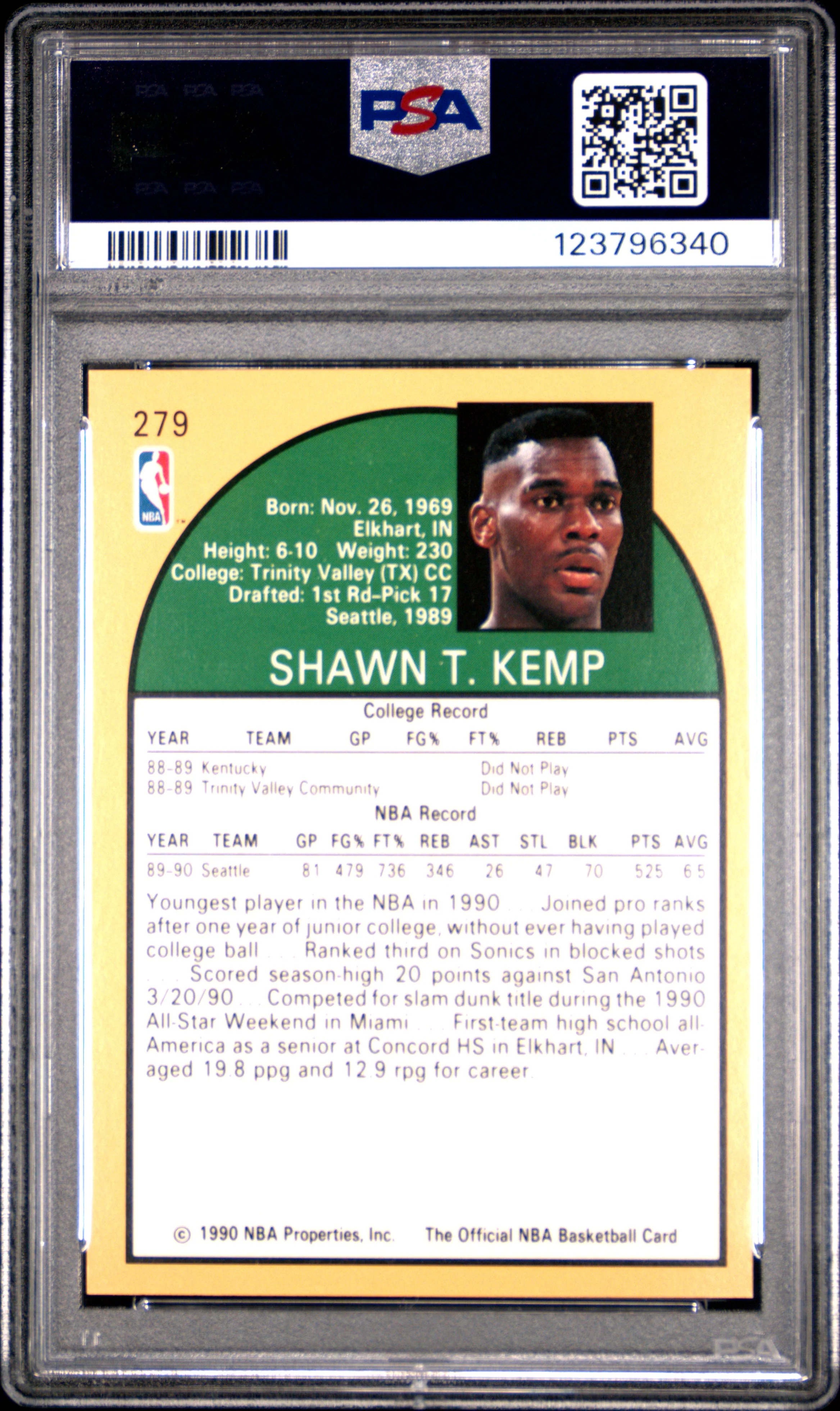 SHAWN KEMP | 1990 HOOPS 279 | PSA MINT 9 - Image 2