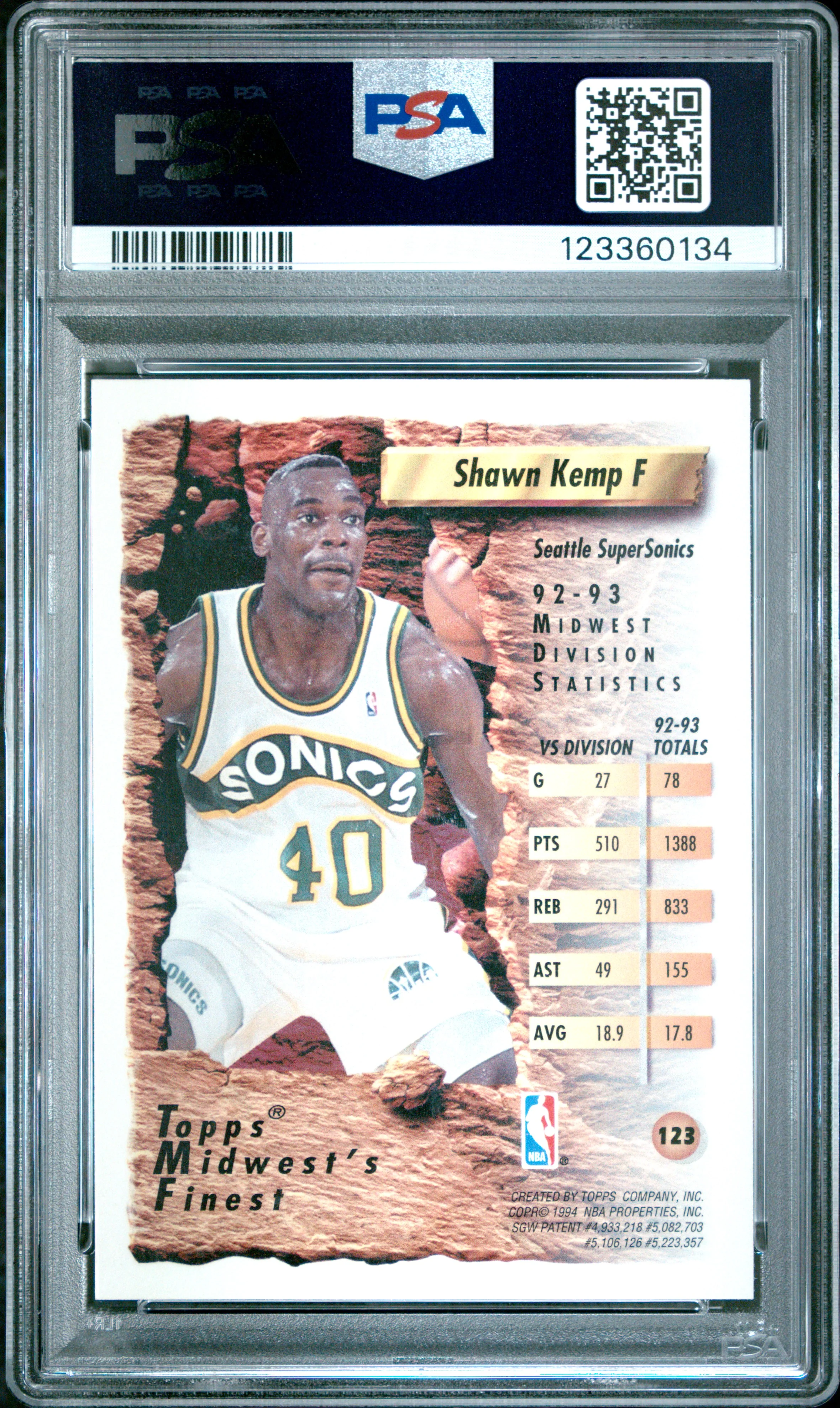 SHAWN KEMP | 1993 FINEST 123 | REFRACTOR | PSA MINT 9 - Image 2