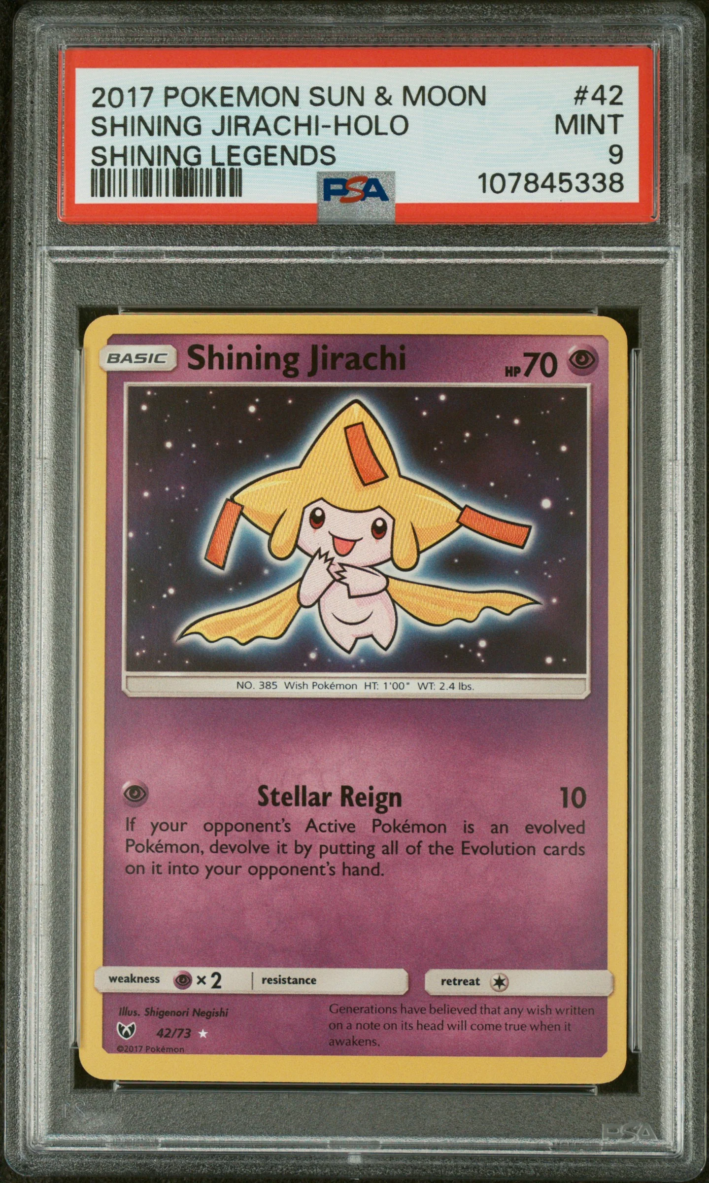 SHINING JIRACHI-HOLO | 2017 POKEMON SUN & MOON SHINING LEGENDS 42 | SHINING LEGENDS | PSA MINT 9