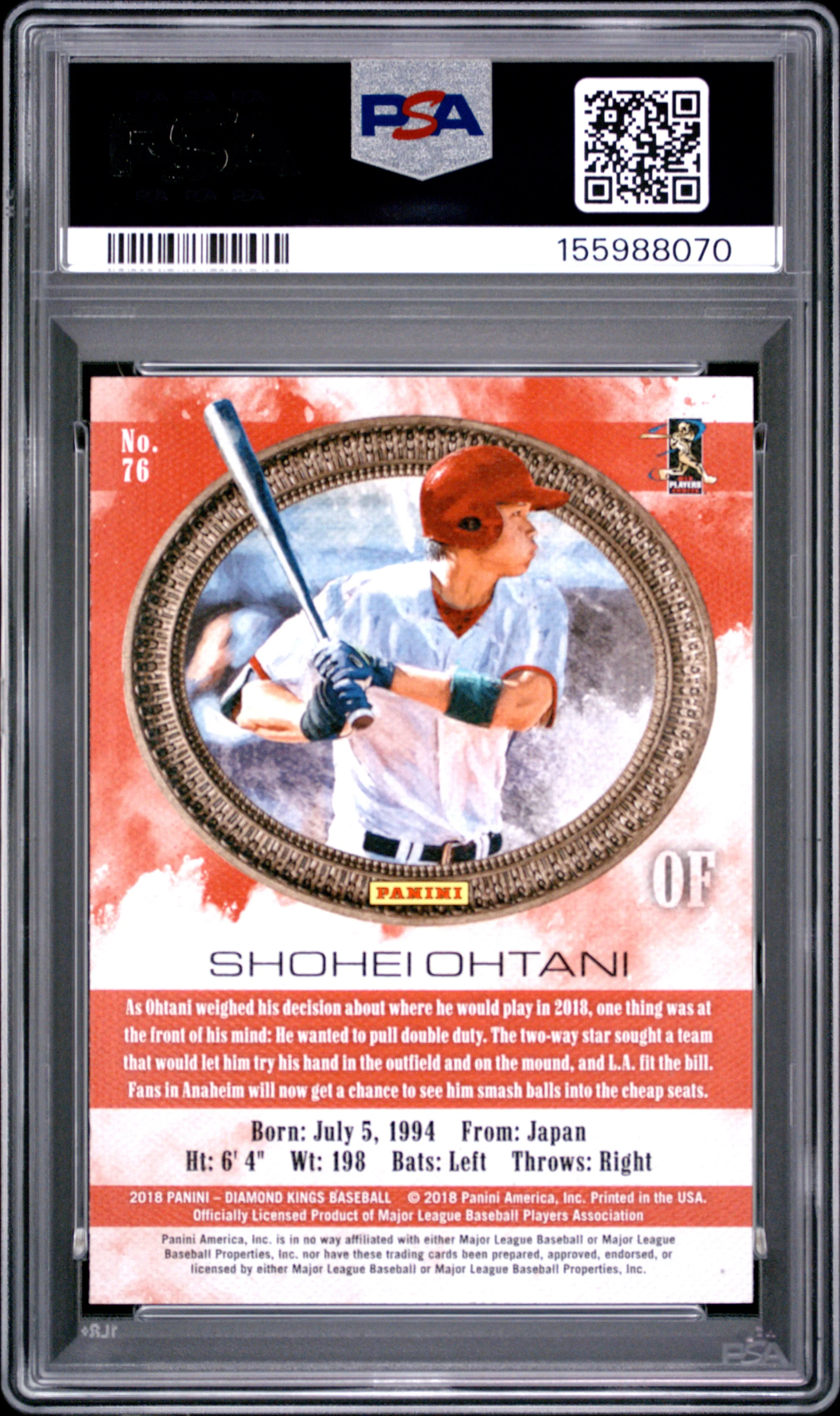 SHOHEI OHTANI | 2018 PANINI DIAMOND KINGS 76 | FACING RIGHT | PSA MINT 9 - Image 2