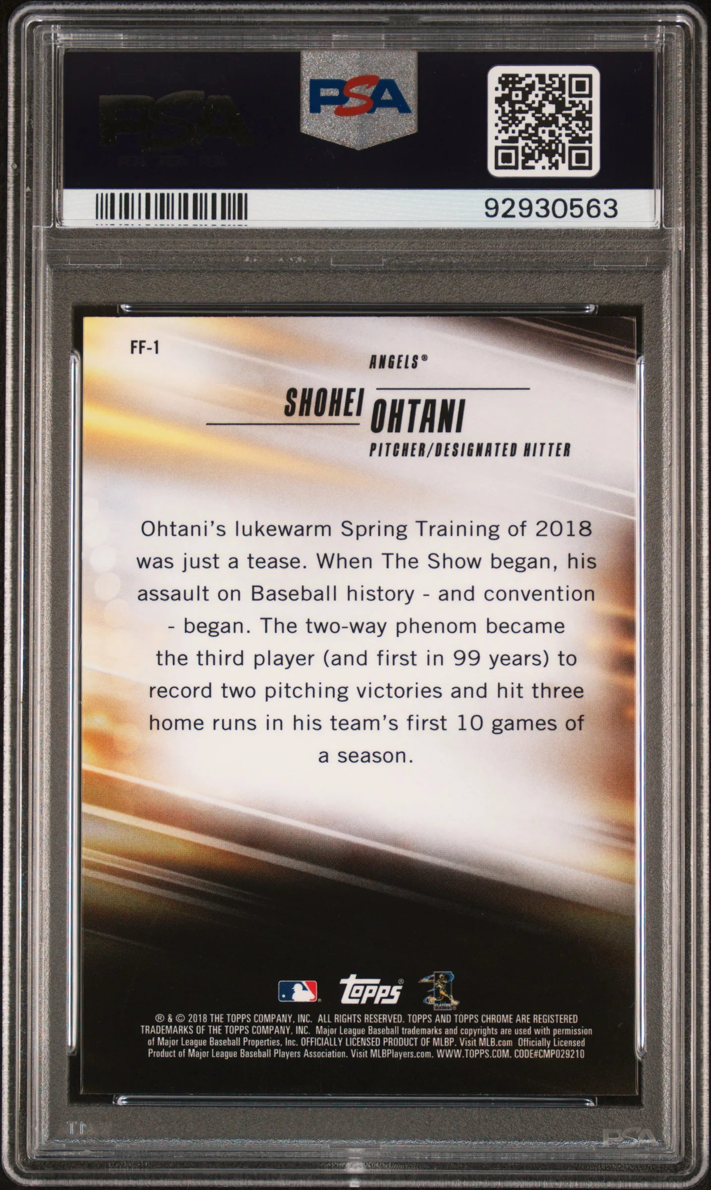 SHOHEI OHTANI | 2018 TOPPS CHROME FRESHMAN FLASH FF-1 | FRESHMAN FLASH | PSA GEM MT 10 - Image 2