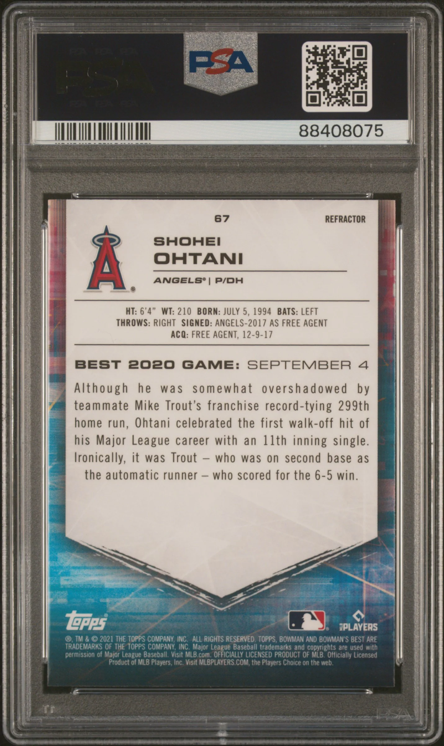 SHOHEI OHTANI | 2021 BOWMAN'S BEST 67 | REFRACTOR | PSA GEM MT 10 - Image 2