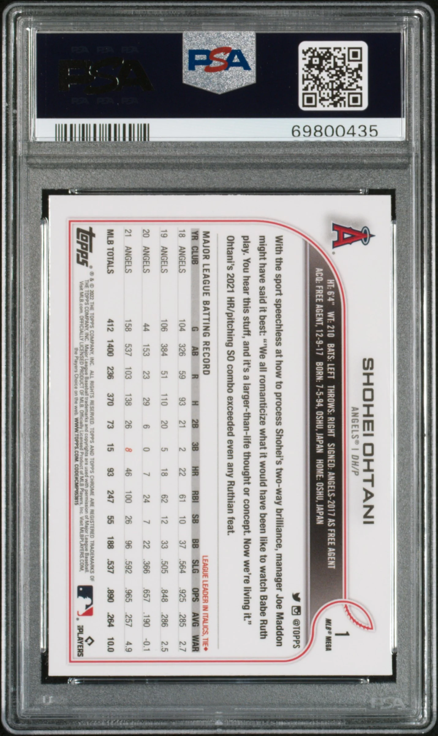 SHOHEI OHTANI | 2022 TOPPS CHROME LOGOFRACTOR EDITION 1 | PSA GEM MT 10 - Image 2