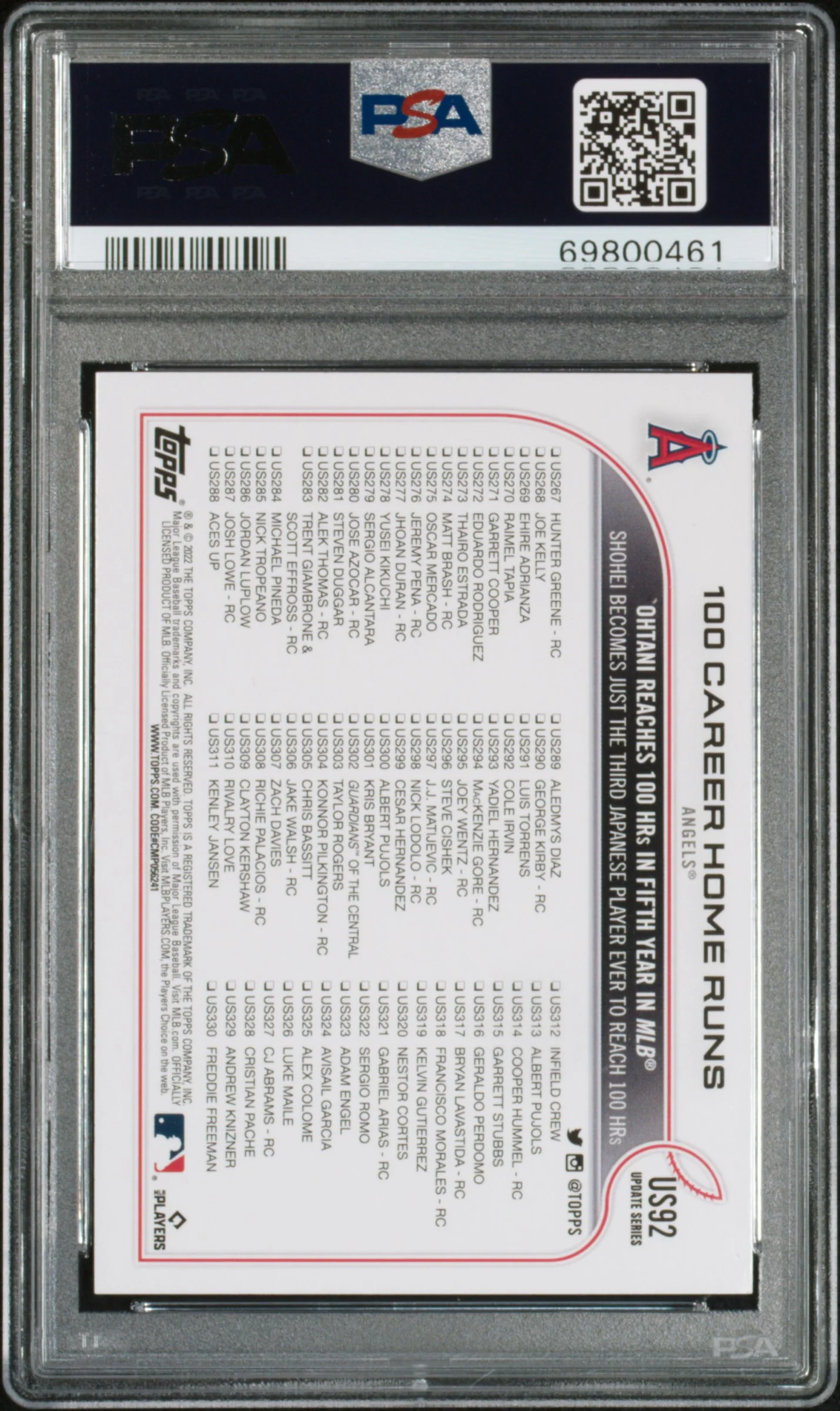 SHOHEI OHTANI | 2022 TOPPS UPDATE US92 | RAINBOW FOIL | PSA GEM MT 10 - Image 2