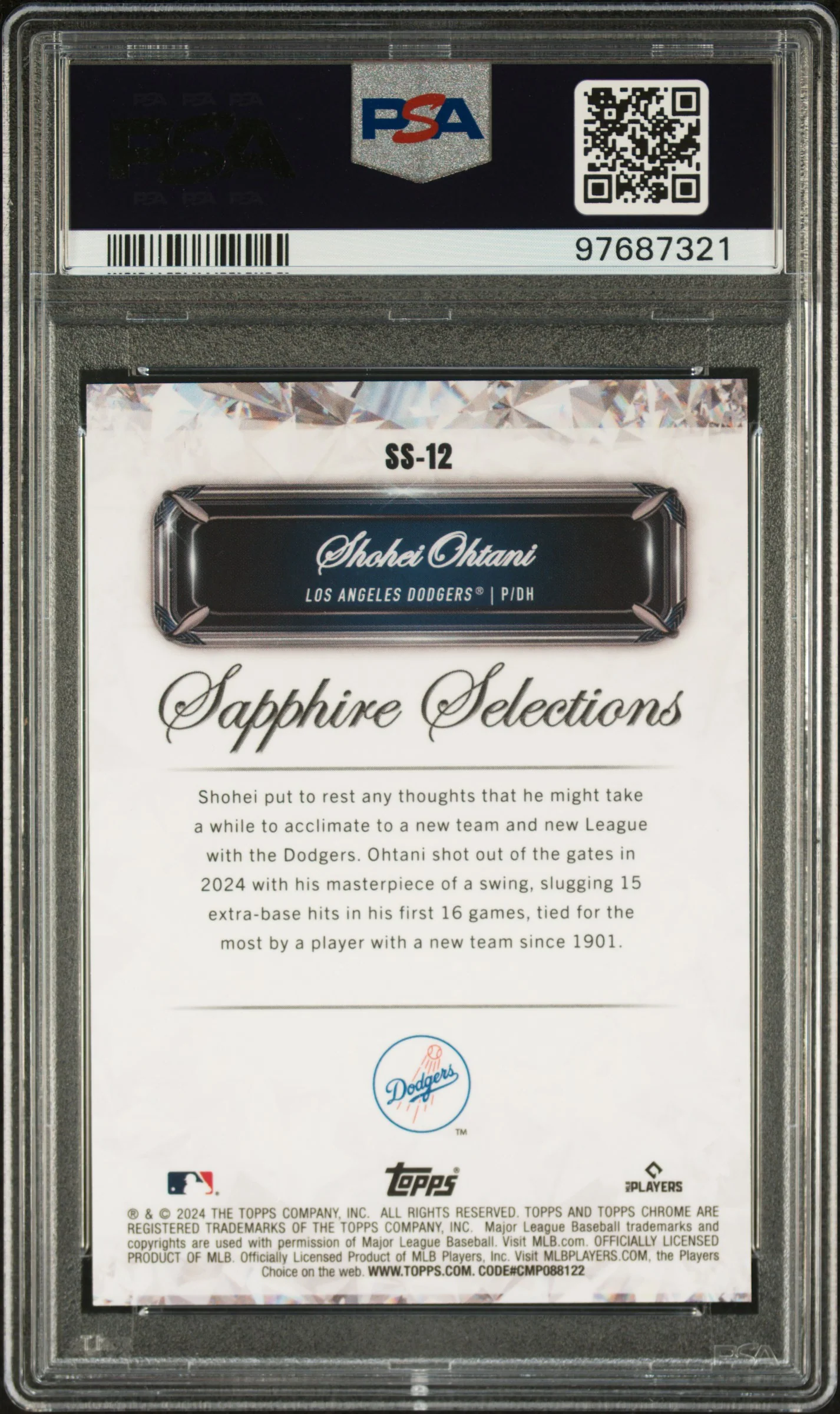 SHOHEI OHTANI | 2024 TOPPS CHROME SAPPHIRE SAPPHIRE SELECTIONS SS12 | SELECTIONS-ORANGE | PSA GEM MT 10 - Image 2