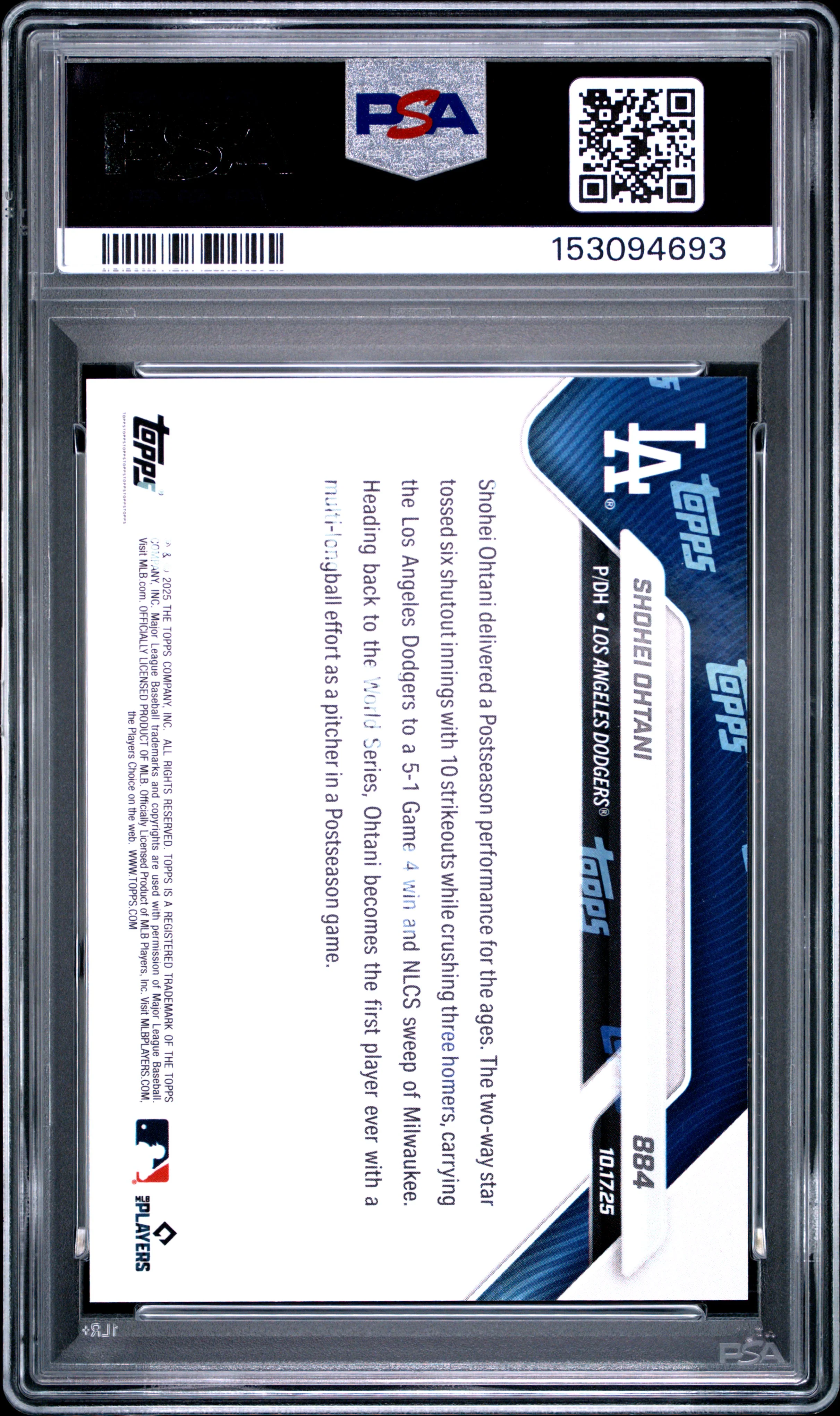 SHOHEI OHTANI | 2025 TOPPS NOW 884 | PSA GEM MT 10 - Image 2