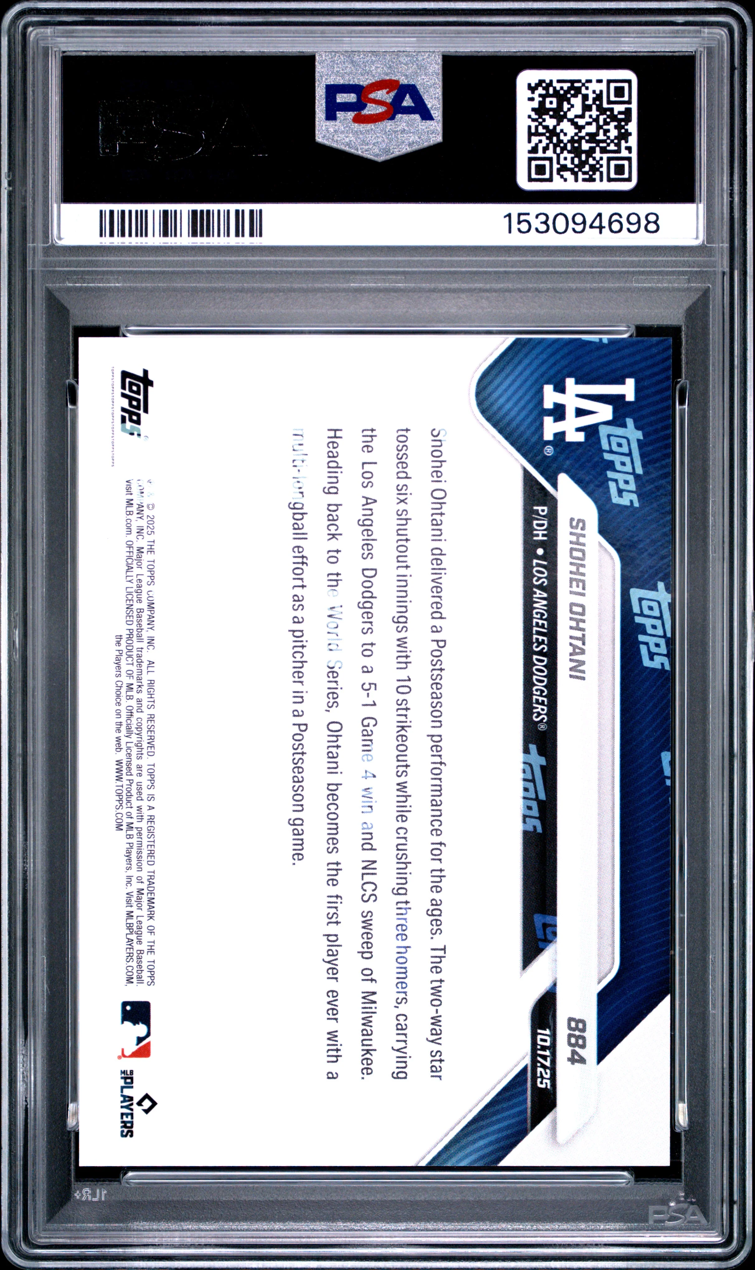 SHOHEI OHTANI | 2025 TOPPS NOW 884 | PSA GEM MT 10 - Image 2