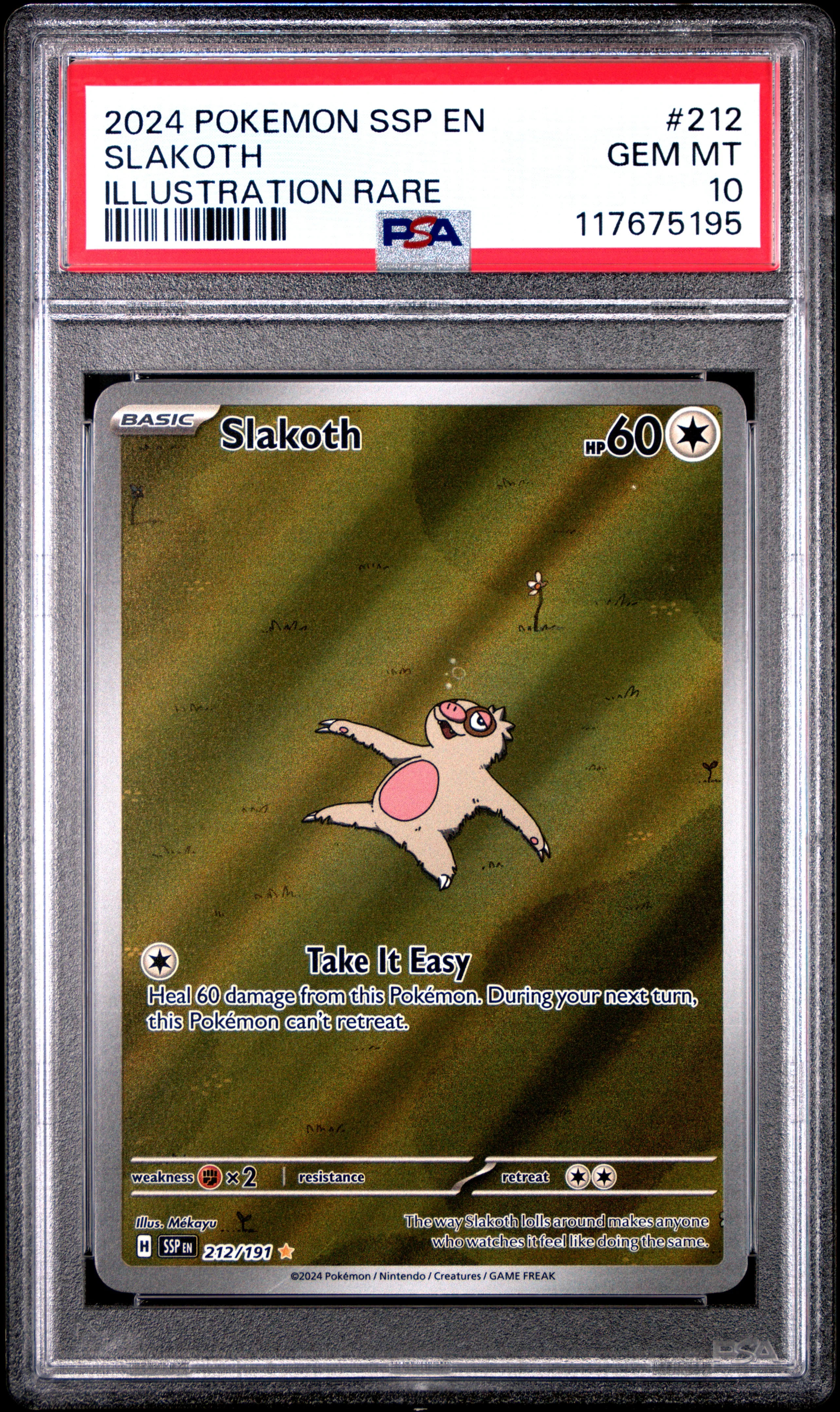 SLAKOTH | 2024 POKEMON SSP EN-SURGING SPARKS 212 | ILLUSTRATION RARE | PSA GEM MT 10