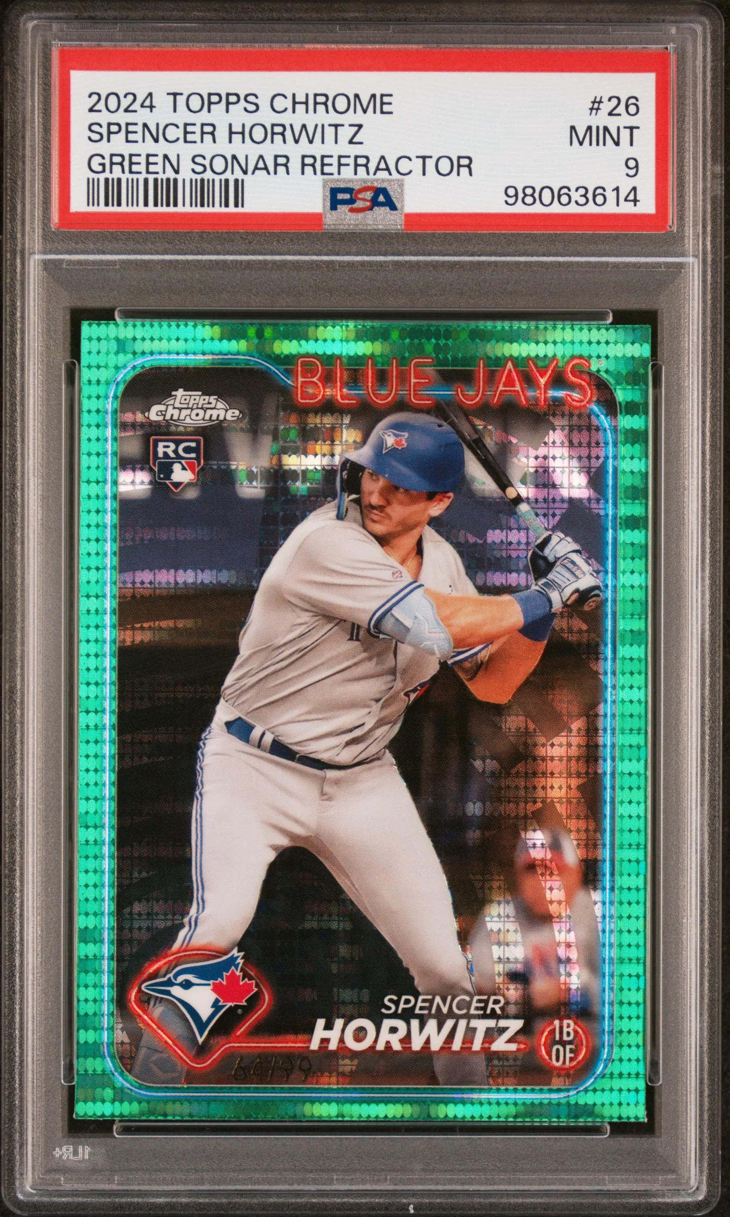 SPENCER HORWITZ | 2024 TOPPS CHROME 26 | GREEN SONAR REFRACTOR | PSA MINT 9