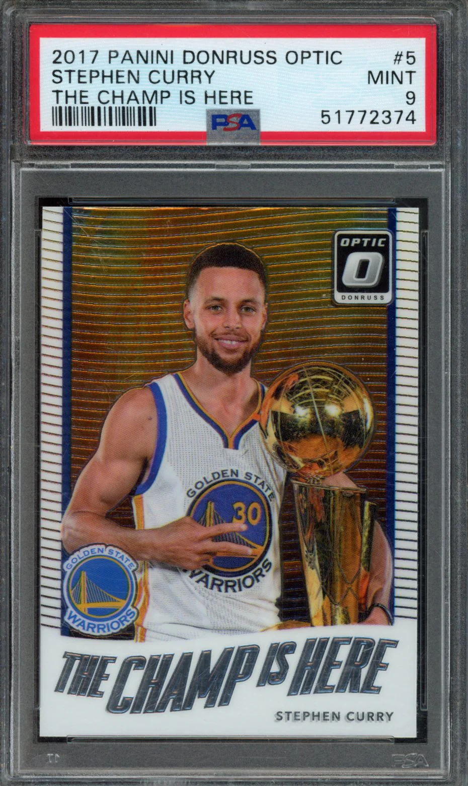 STEPHEN CURRY | 2017 PANINI DONRUSS OPTIC THE CHAMP IS HERE | PSA MINT 9