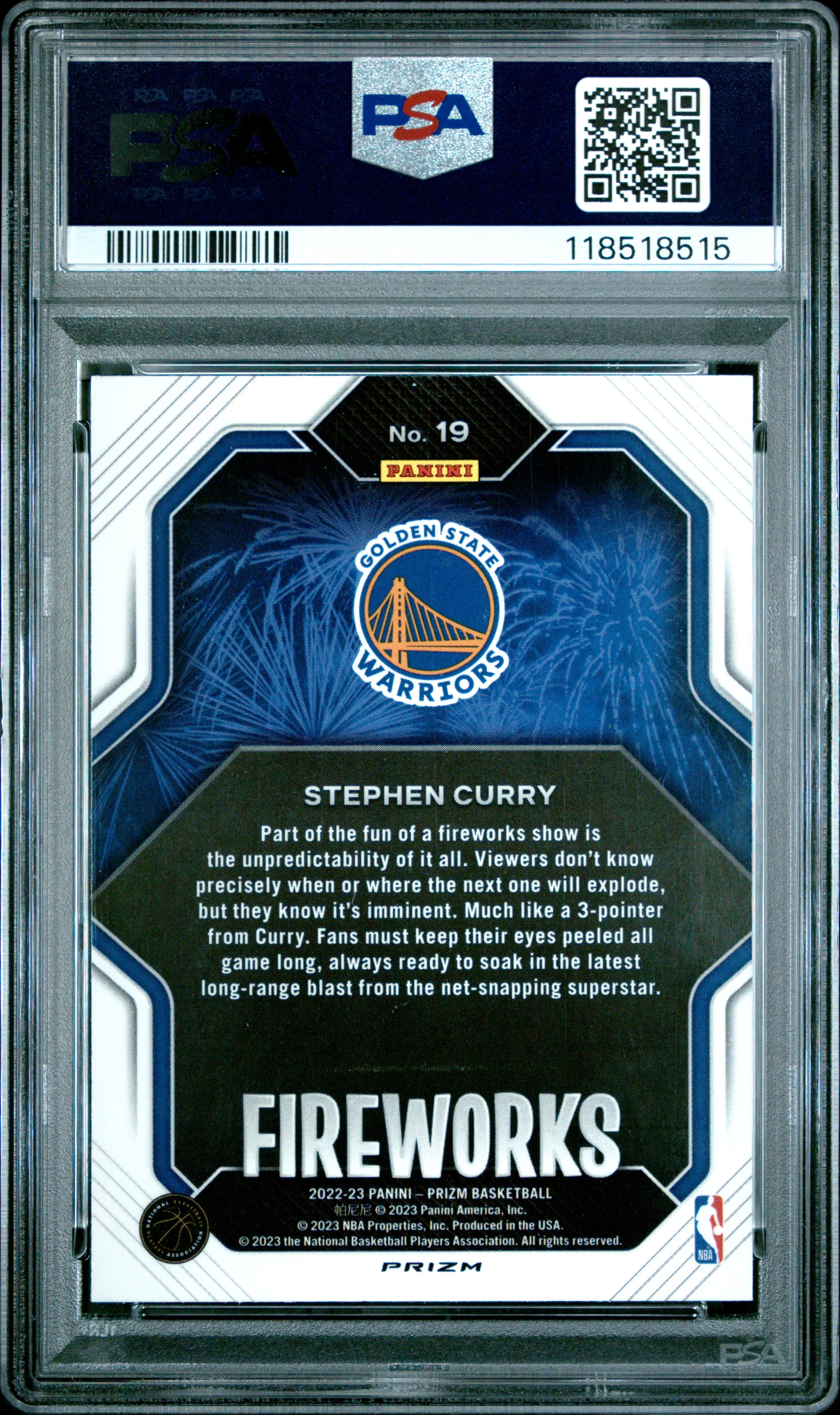 STEPHEN CURRY | 2022 PANINI PRIZM FIREWORKS 19 | FIREWORKS-SILVER PRIZM | PSA GEM MT 10 - Image 2