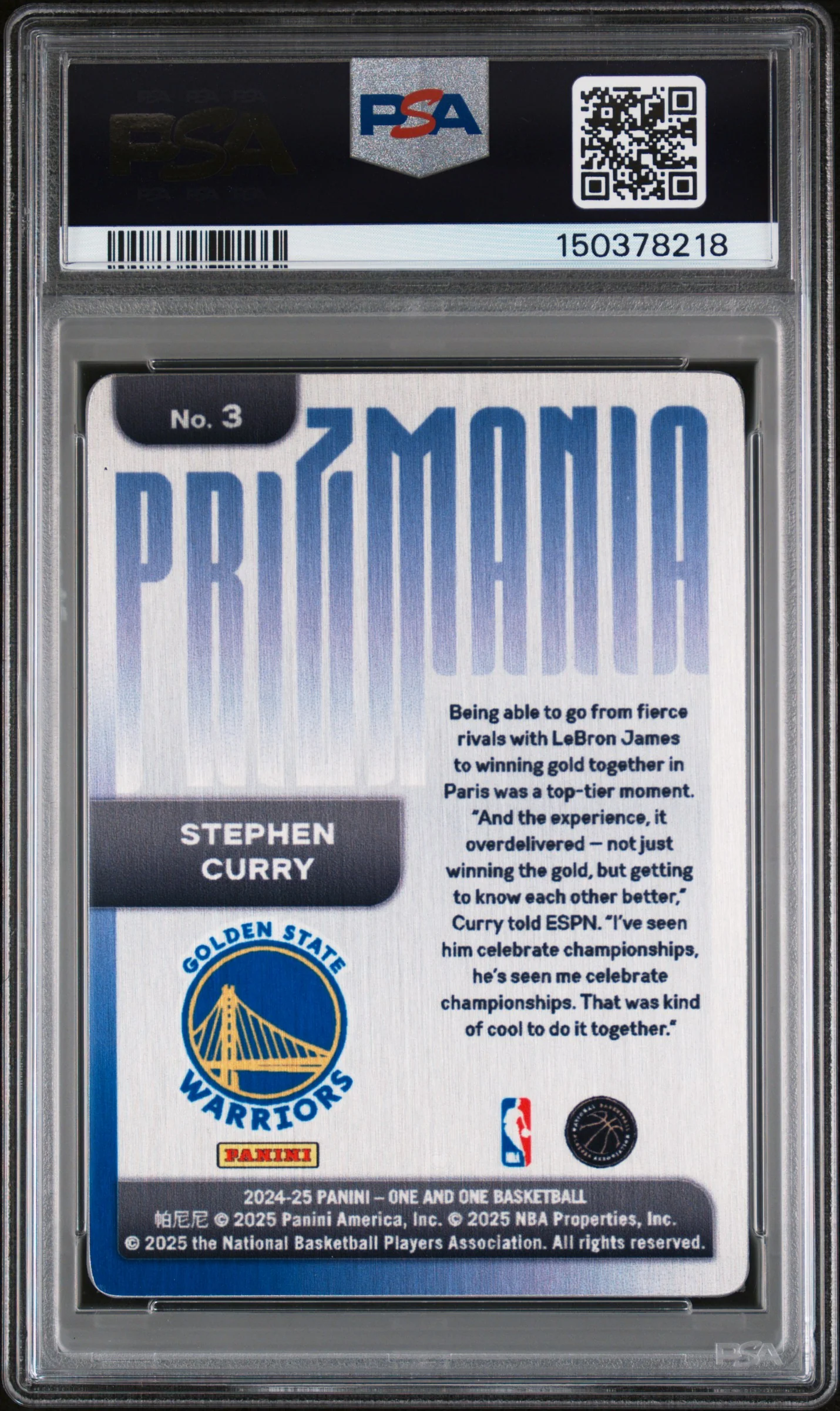 STEPHEN CURRY | 2024 PANINI ONE AND ONE PRIZMANIA 3 | PSA GEM MT 10 - Image 2