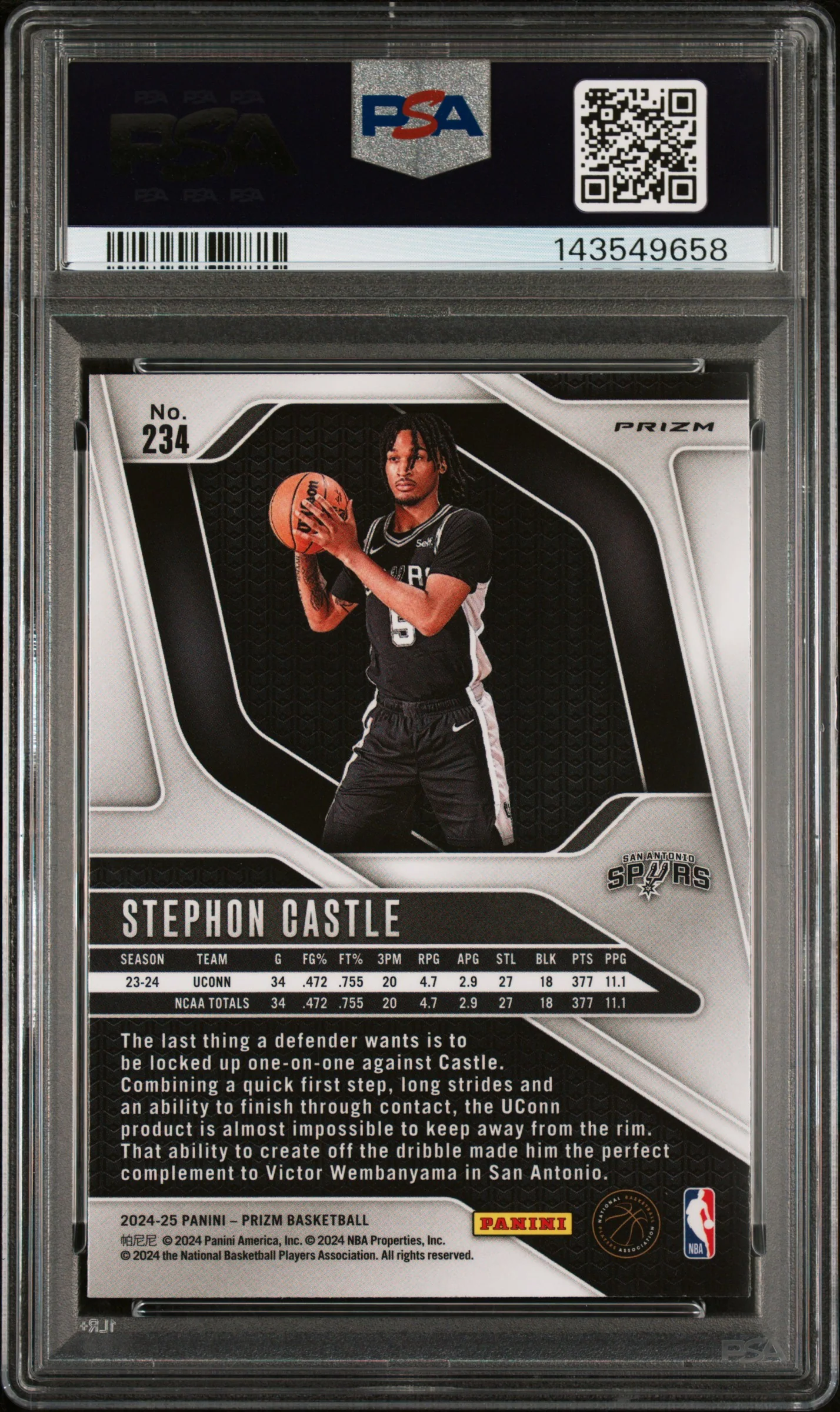 STEPHON CASTLE | 2024 PANINI PRIZM 234 | SILVER PRIZM | PSA GEM MT 10 - Image 2