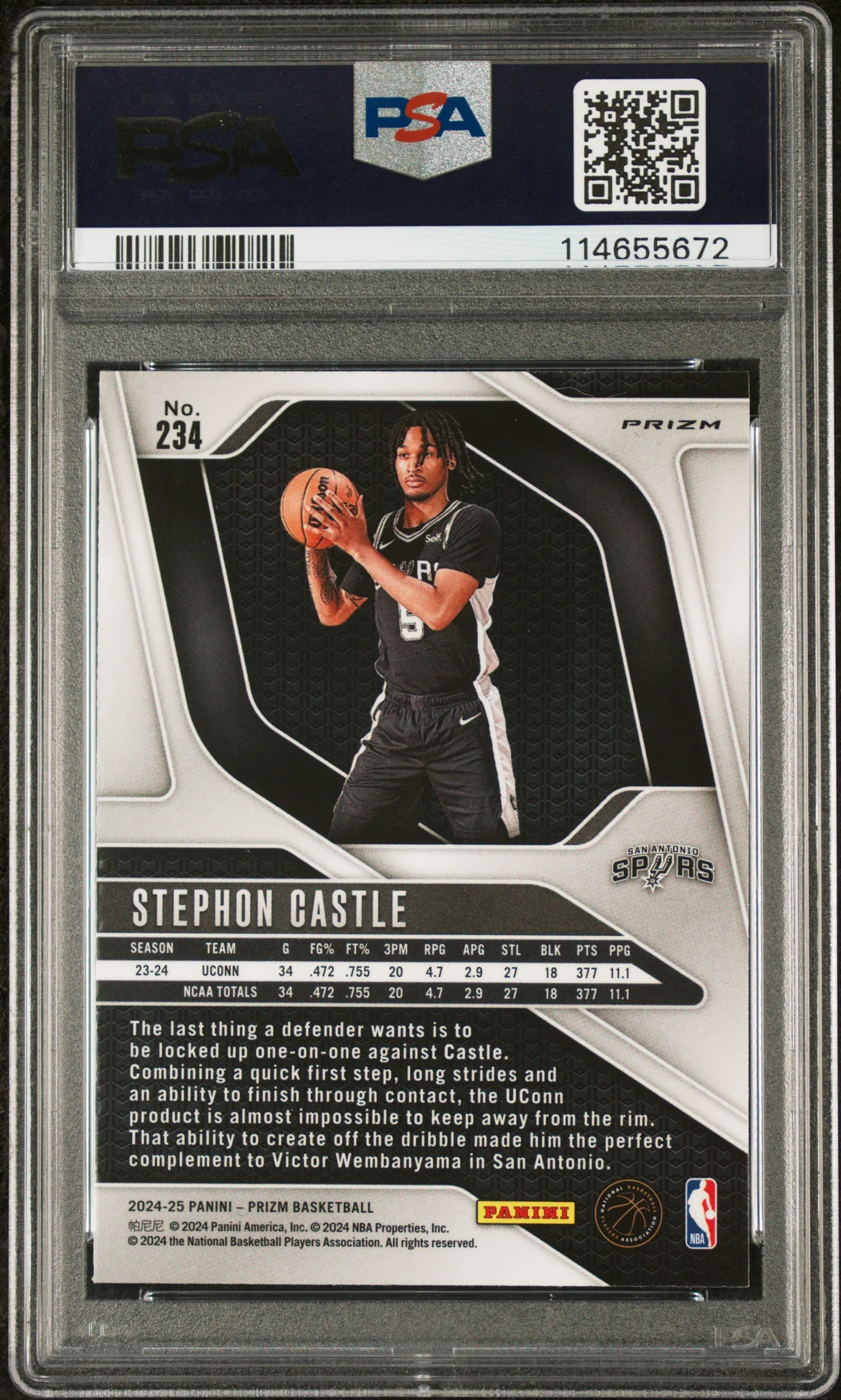 STEPHON CASTLE | 2024 PANINI PRIZM 234 | SILVER PRIZM | PSA MINT 9 - Image 2