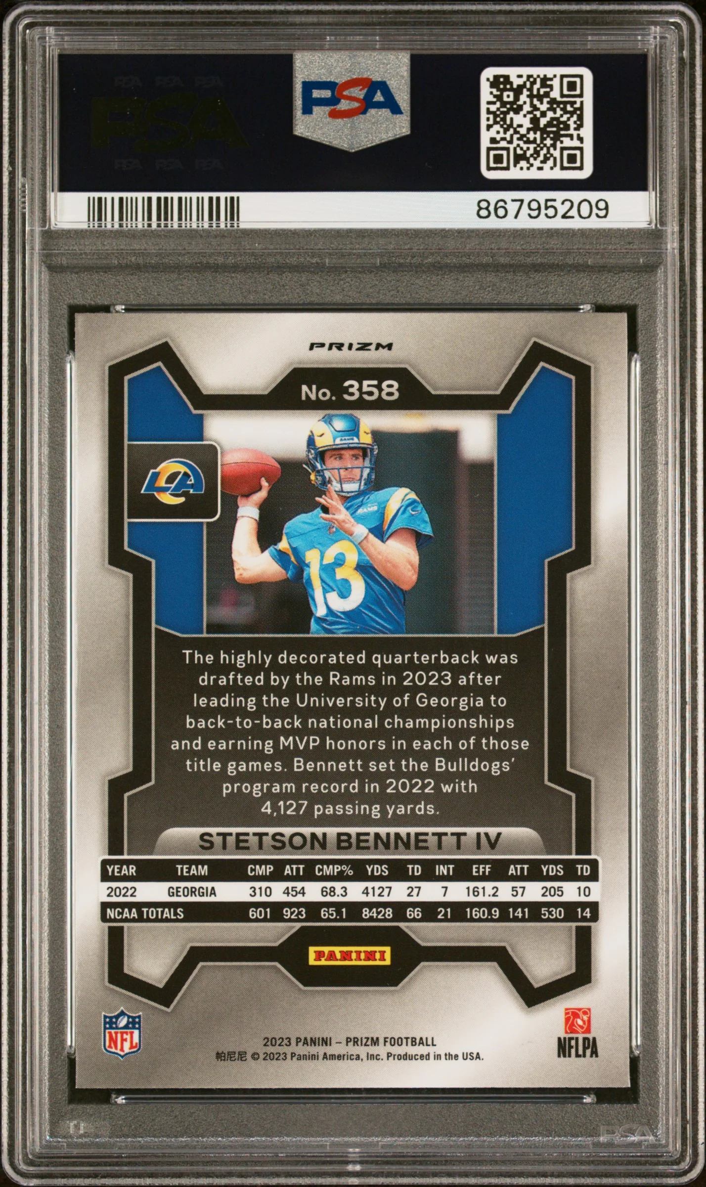 STETSON BENNETT IV | 2023 PANINI PRIZM 358 | SILVER PRIZM | PSA GEM MT 10 - Image 2