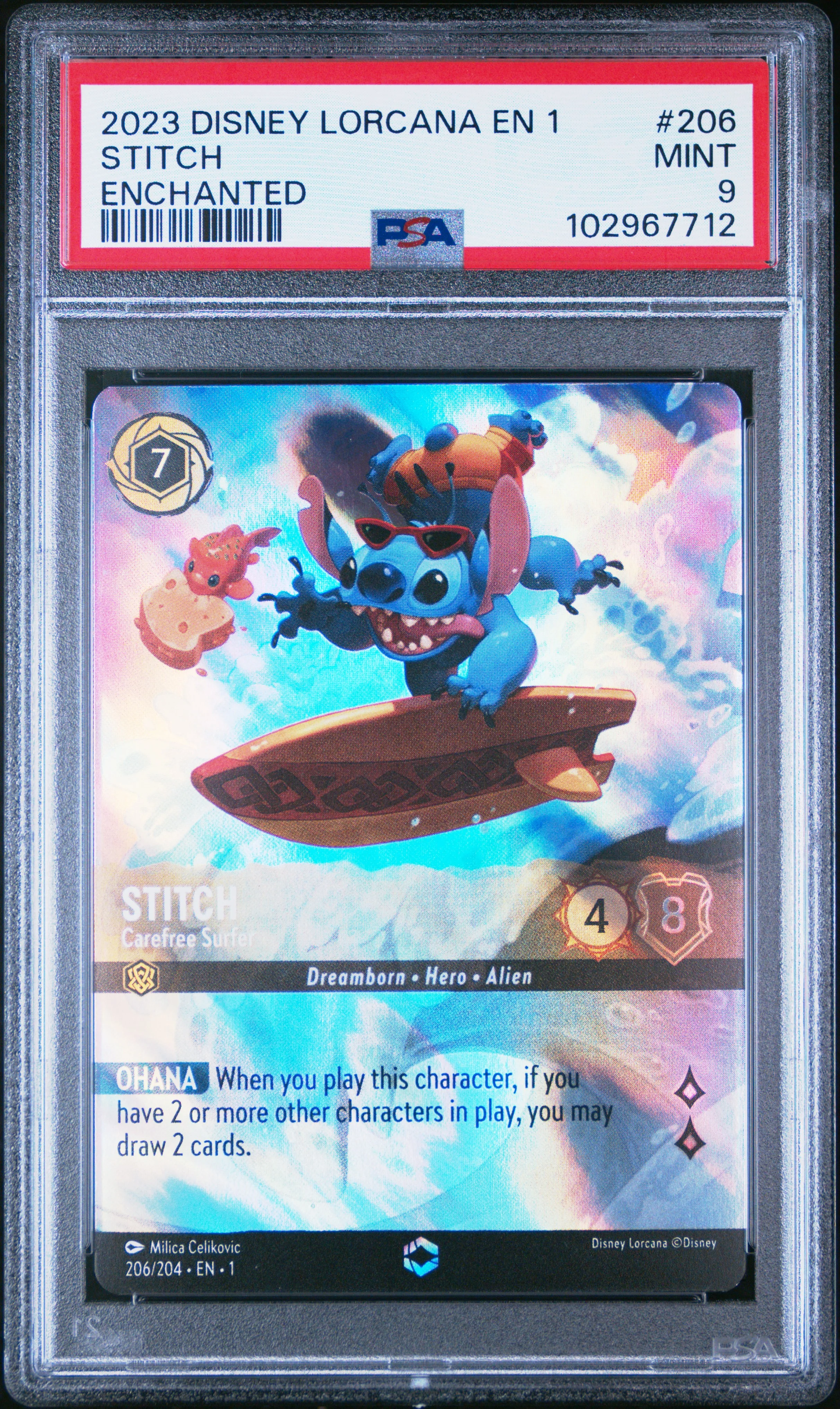 STITCH | 2023 DISNEY LORCANA EN 1-THE FIRST CHAPTER 206 | ENCHANTED | PSA MINT 9