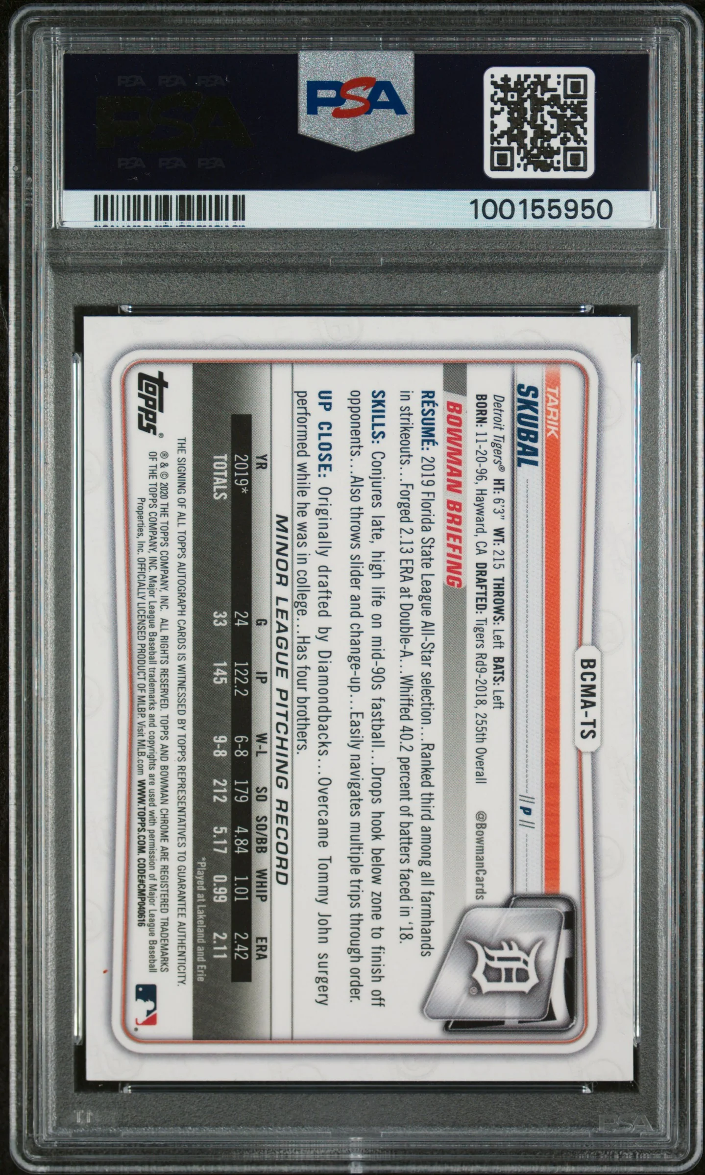 TARIK SKUBAL | 2020 BOWMAN CHROME MEGA BOX AUTOGRAPHS BCMATS | MEGA BOX AUTOGRAPHS | PSA GEM MT 10 - Image 2