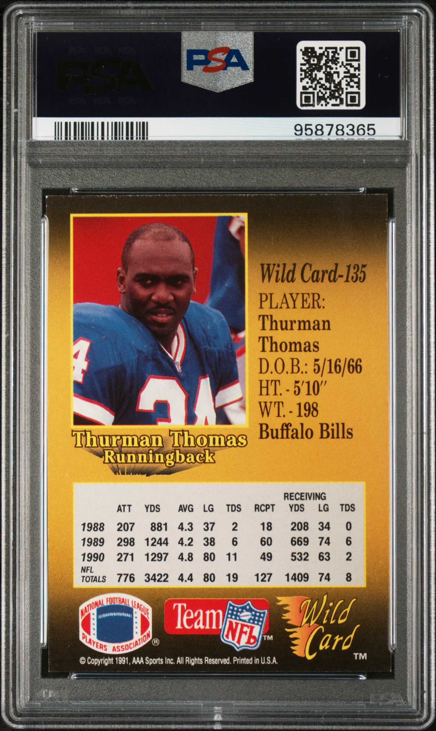 THURMAN THOMAS | 1991 WILD CARD 135 | PSA NM 7 - Image 2