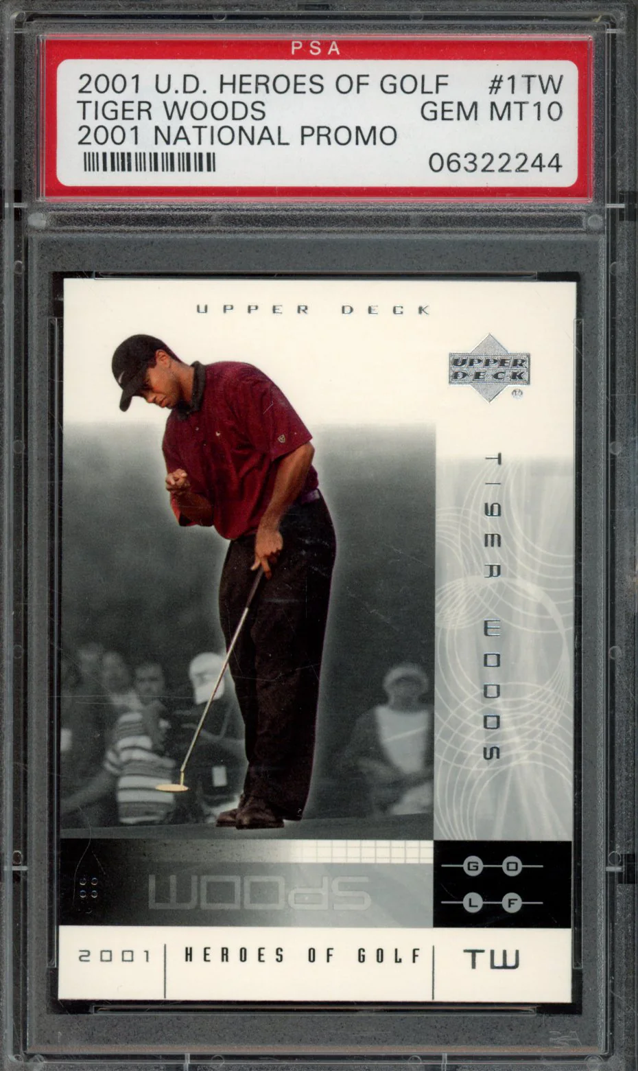 TIGER WOODS | 2001 UPPER DECK HEROES OF GOLF 2001 NATIONAL CONVENTION PROMOS | PSA GEM MT 10