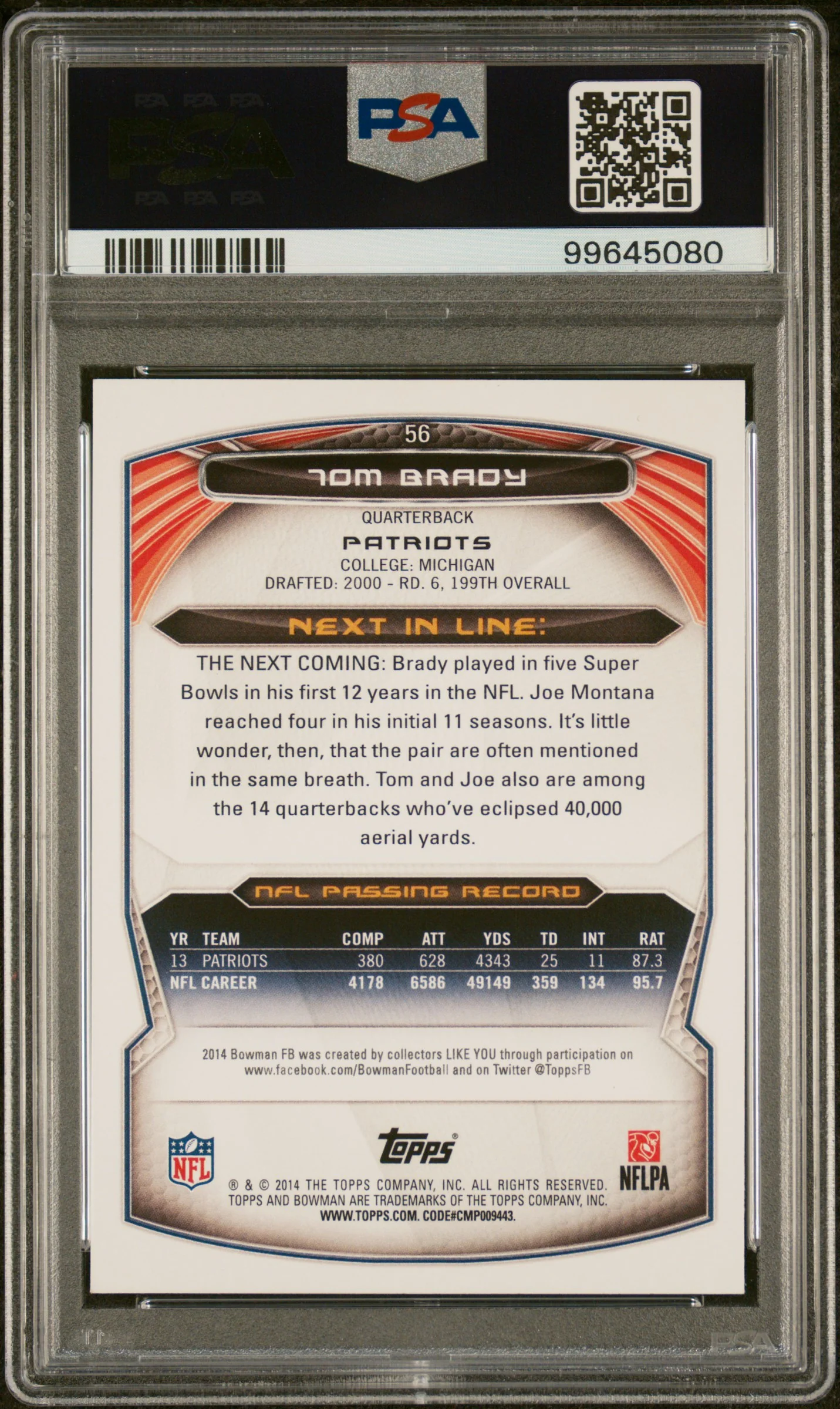 TOM BRADY | 2014 BOWMAN 56 | SILVER ICE | PSA NM-MT 8 - Image 2