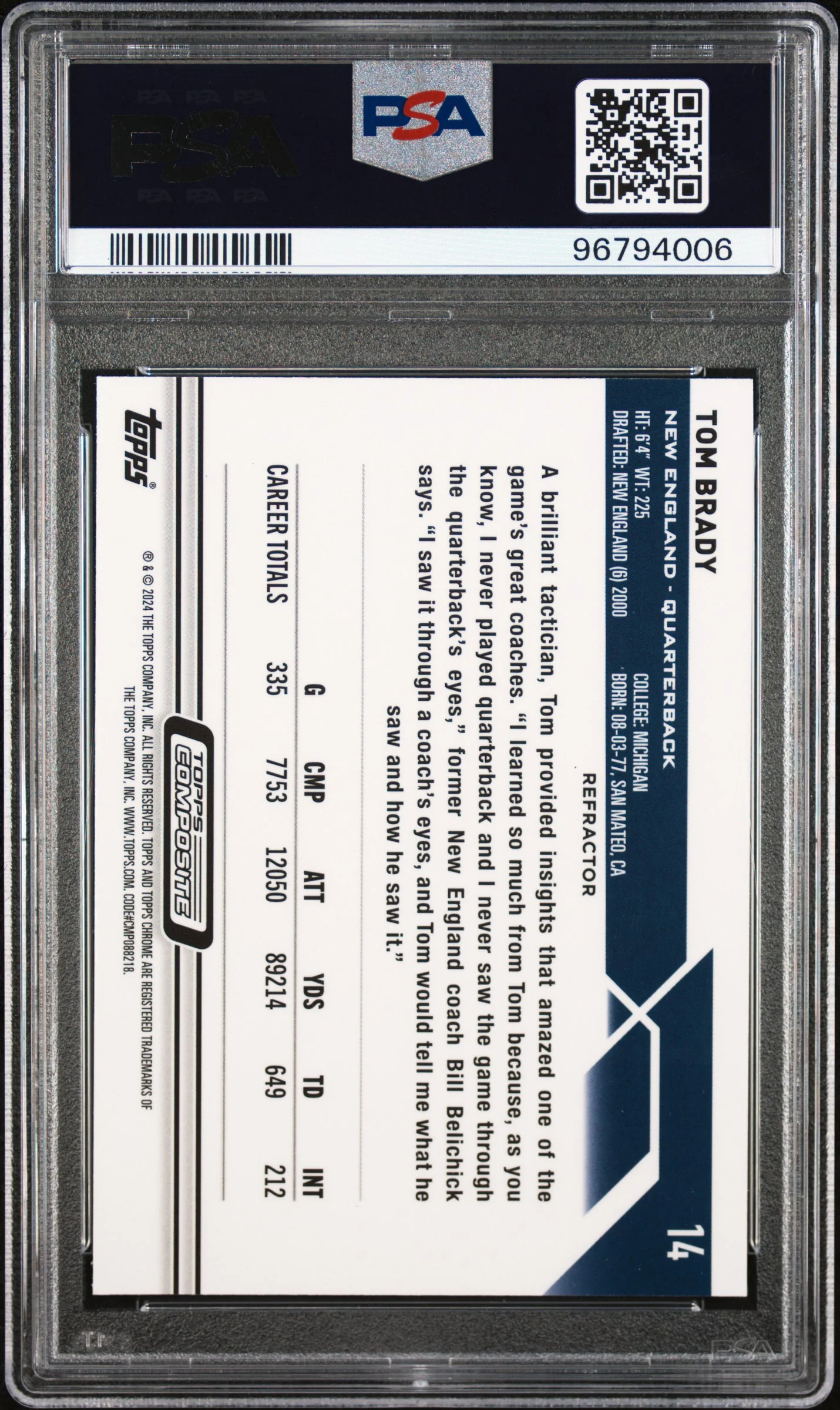 TOM BRADY | 2023 TOPPS COMPOSITE 14 | REFRACTOR | PSA MINT 9 - Image 2