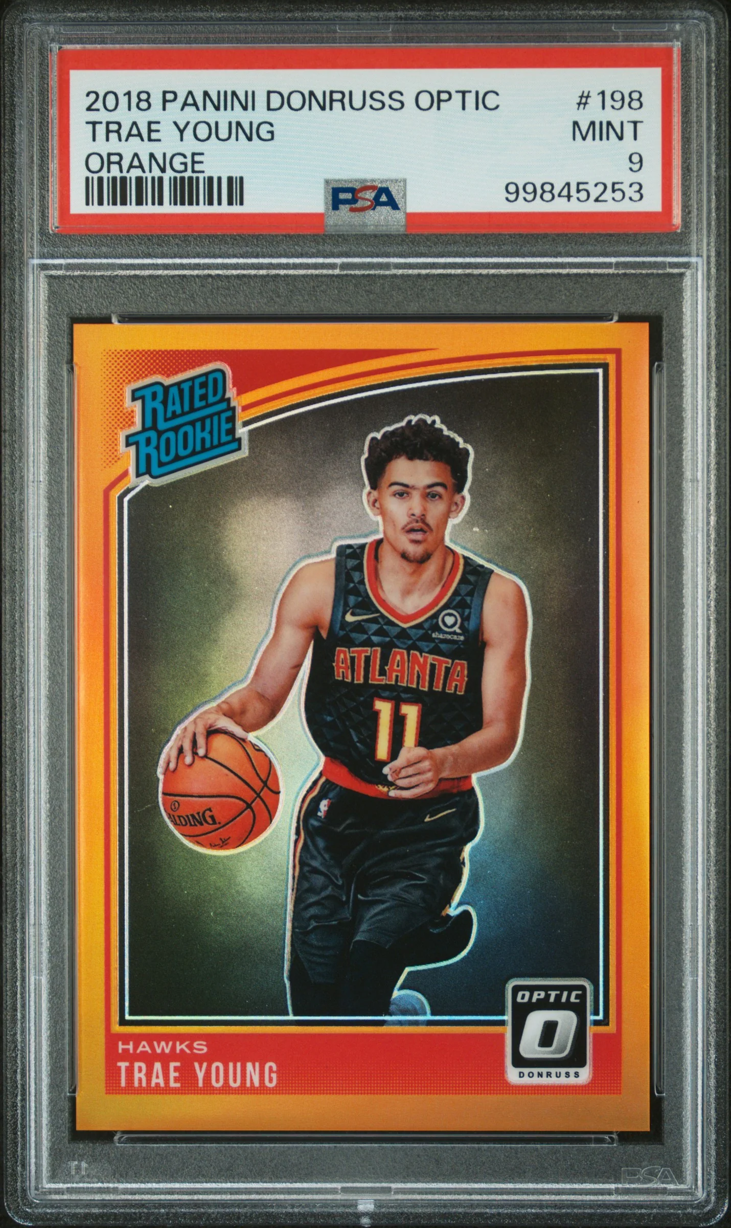 TRAE YOUNG | 2018 PANINI DONRUSS OPTIC 198 | ORANGE | PSA MINT 9