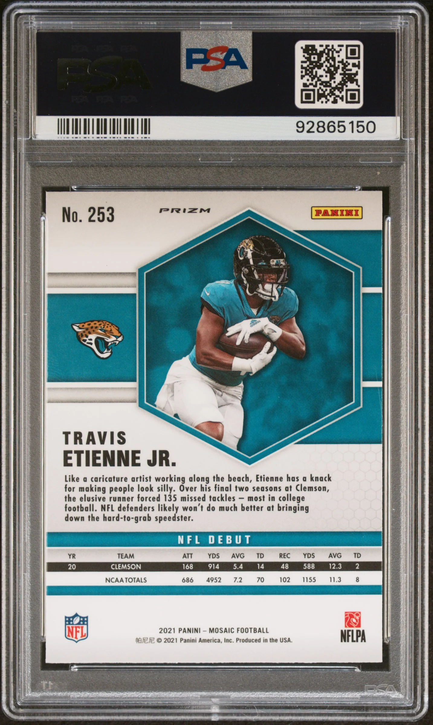 TRAVIS ETIENNE JR. | 2021 PANINI MOSAIC 253 | GENESIS | PSA GEM MT 10 - Image 2
