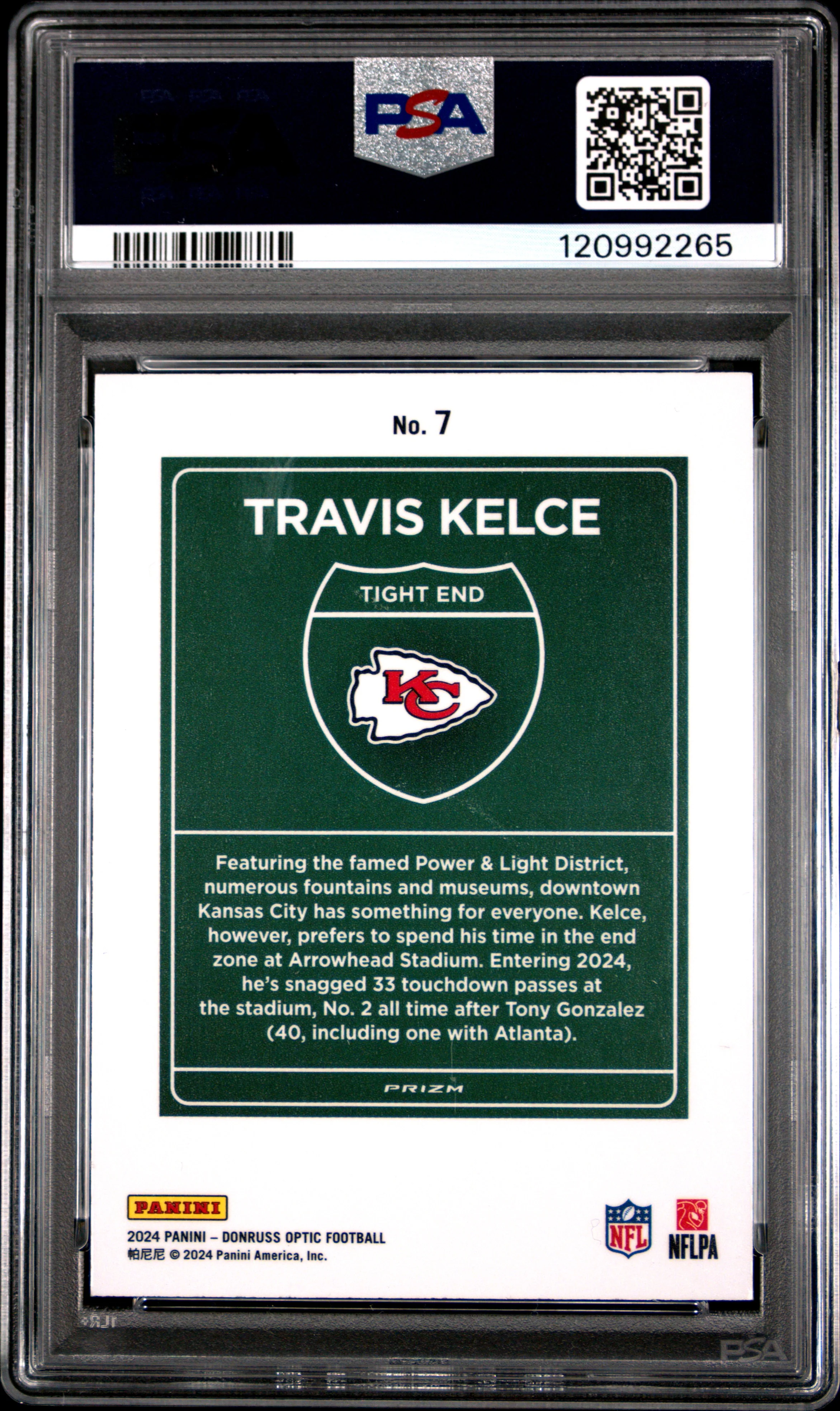 TRAVIS KELCE | 2024 PANINI DONRUSS OPTIC DOWNTOWN! 7 | PSA GEM MT 10 - Image 2