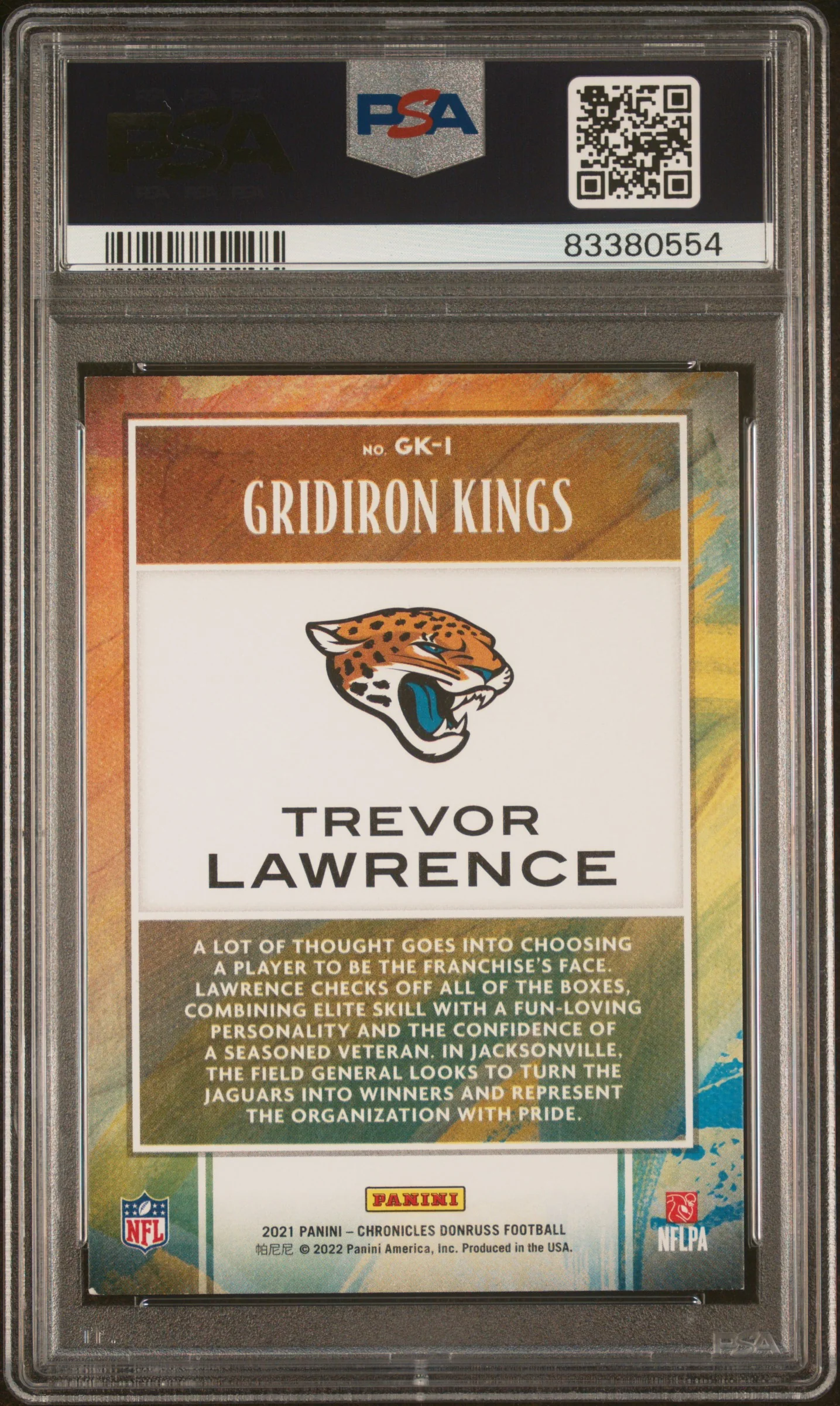 TREVOR LAWRENCE | 2021 PANINI CHRONICLES GRIDIRON KINGS GK-1 | GRIDIRON KINGS | PSA NM-MT 8 - Image 2