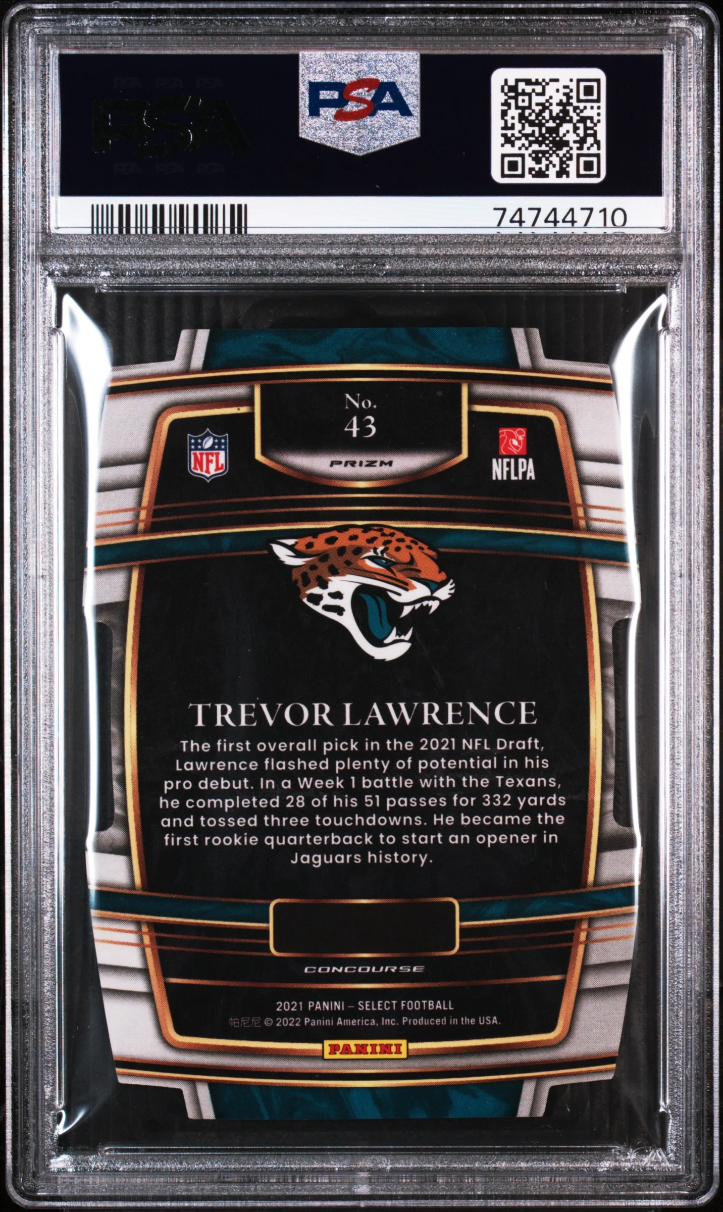 TREVOR LAWRENCE | 2021 PANINI SELECT 43 | D/C RED/BLUE PRIZM | PSA GEM MT 10 - Image 2