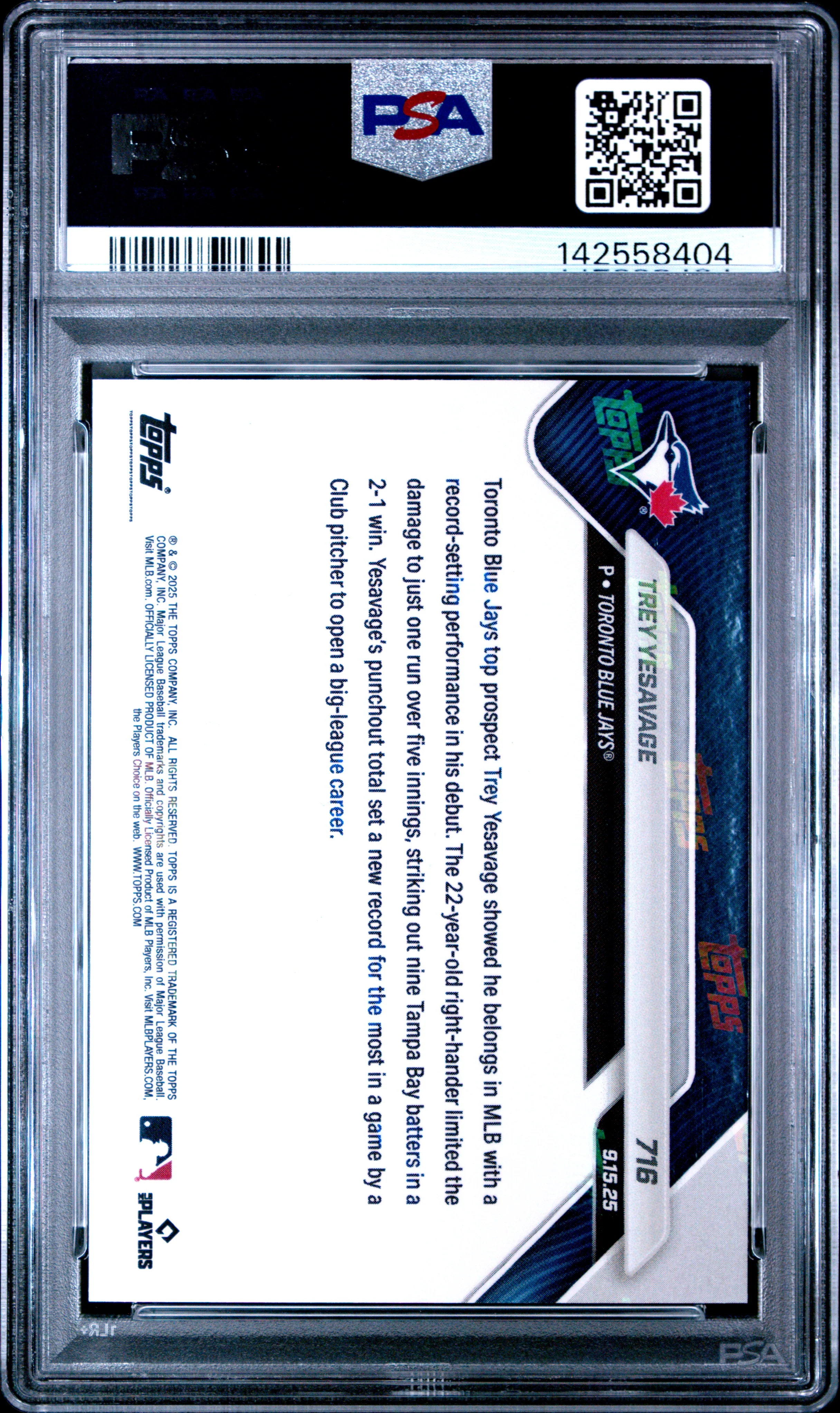 TREY YESAVAGE | 2025 TOPPS NOW 716 | PSA GEM MT 10 - Image 2