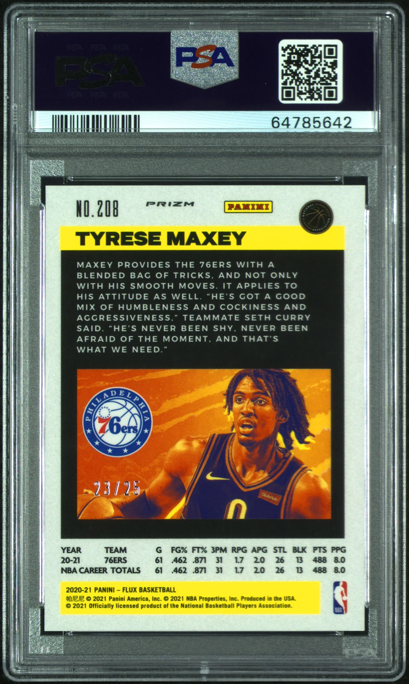 TYRESE MAXEY | 2020 PANINI FLUX 208 | LUNAR ECLIPSE | PSA GEM MT 10 - Image 2