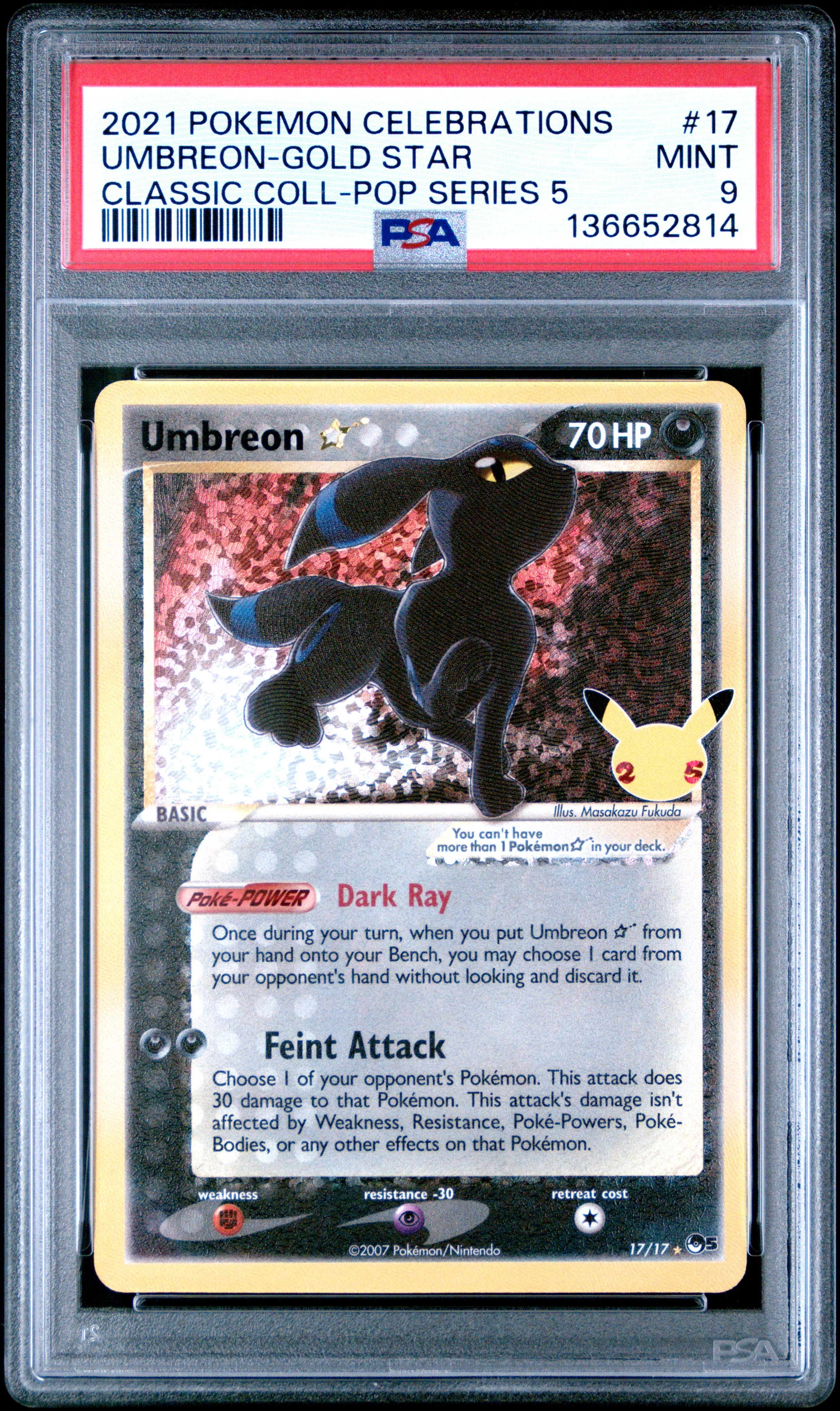 UMBREON-GOLD STAR | 2021 POKEMON CELEBRATIONS CLASSIC COLLECTION 17 | CLASSIC COLL-POP SERIES 5 | PSA MINT 9