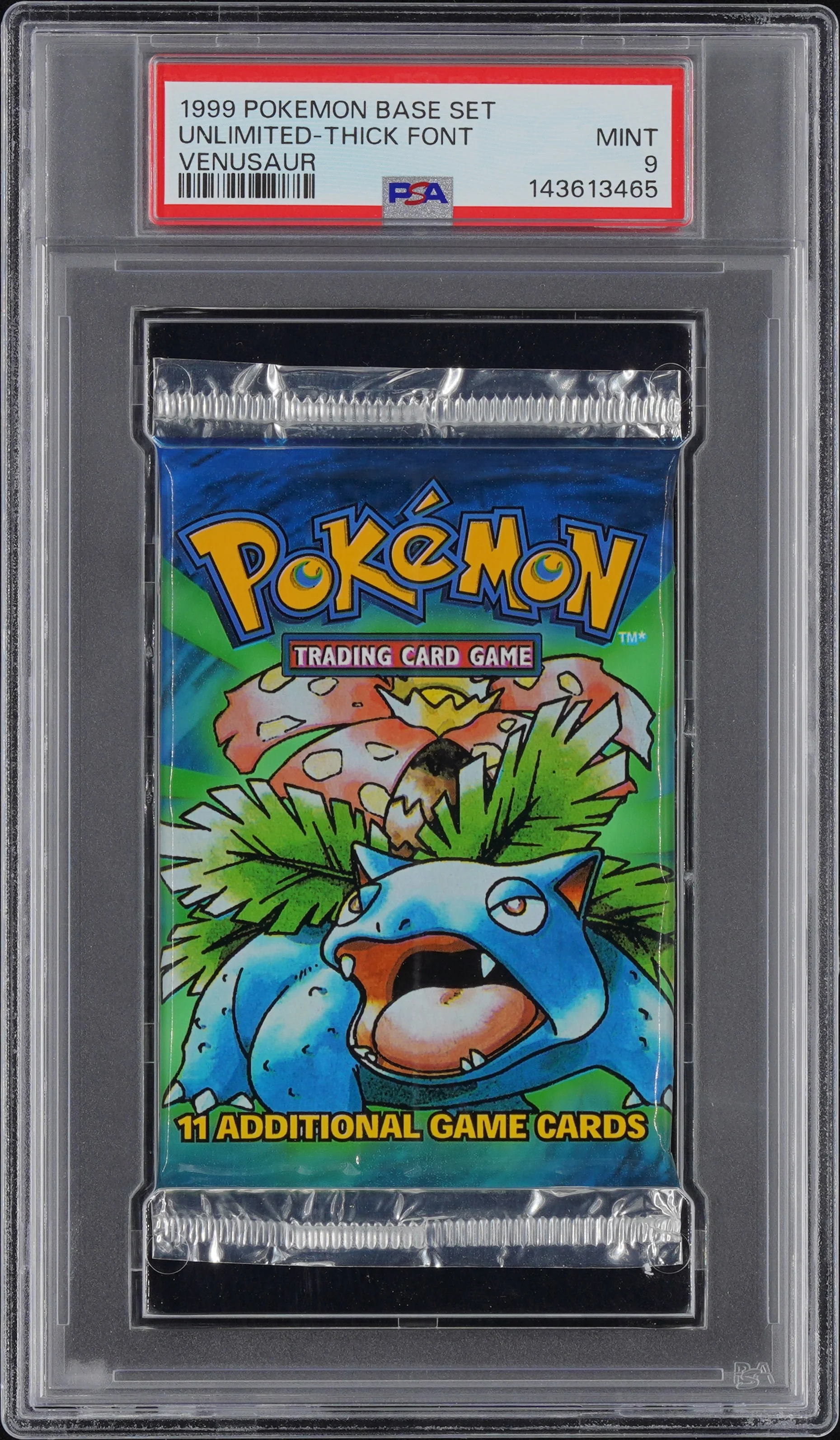 UNLIMITED-THICK FONT | 1999 POKEMON BASE SET PACK | VENUSAUR | PSA MINT 9